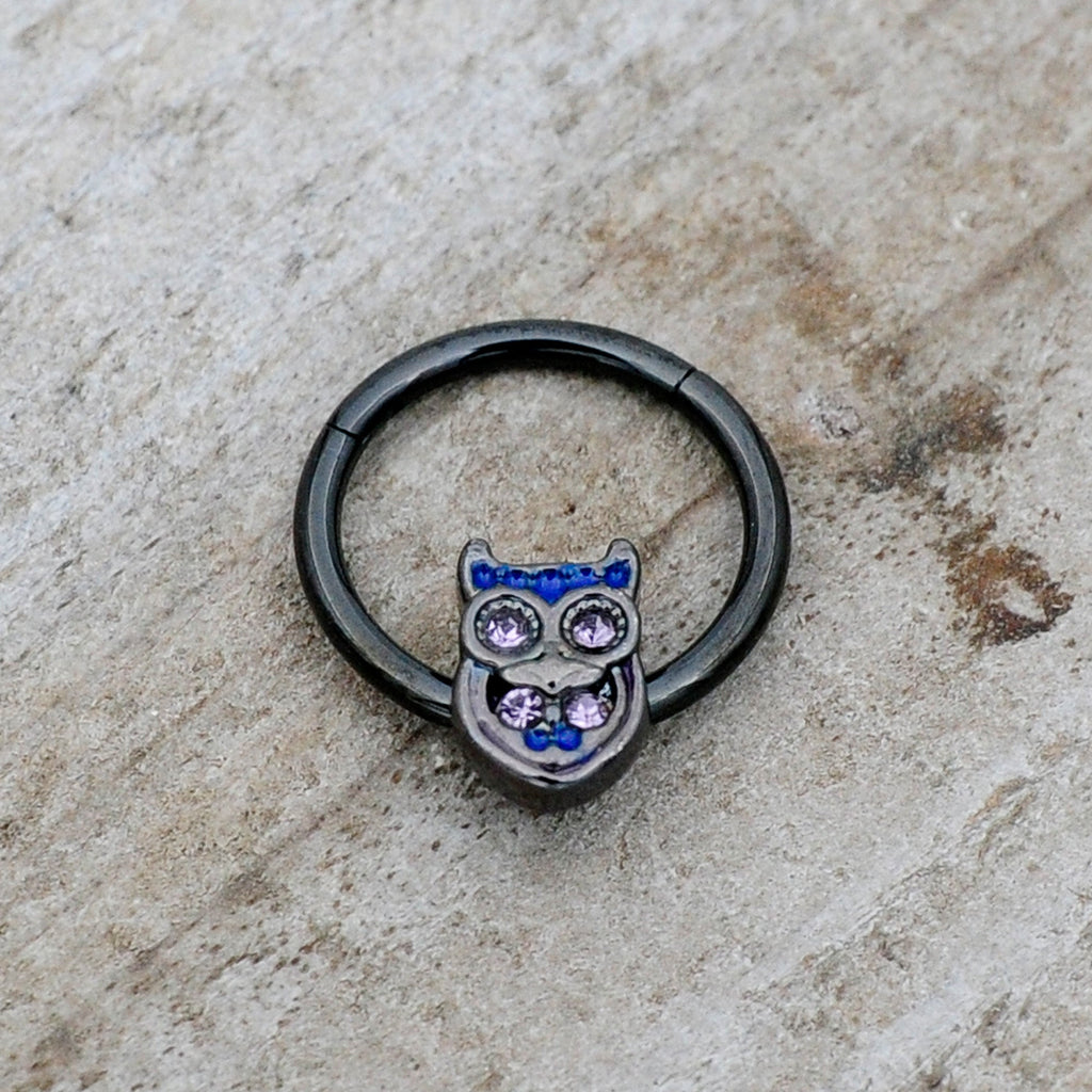 BodyCandy 16G 3/8 Purple Gem Black Opulent Owl Hinged Segment Ring — alternative angle