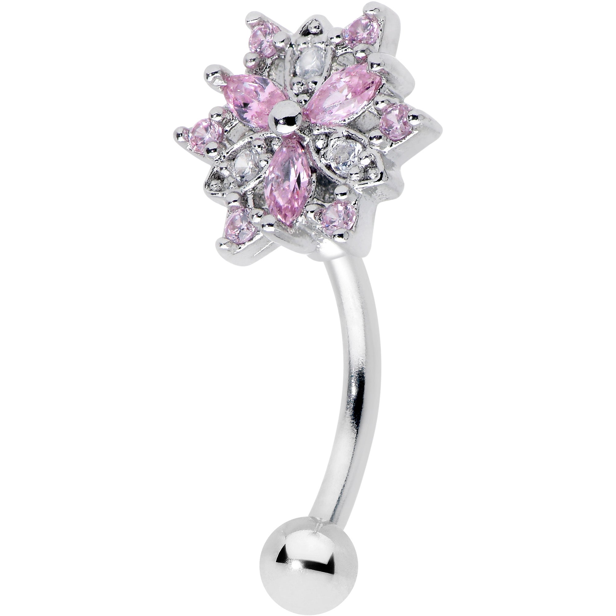 BodyCandy 16G 5/16 Pink Clear CZ Gem Snowflake Style Curved Eyebrow Ring — main product shot