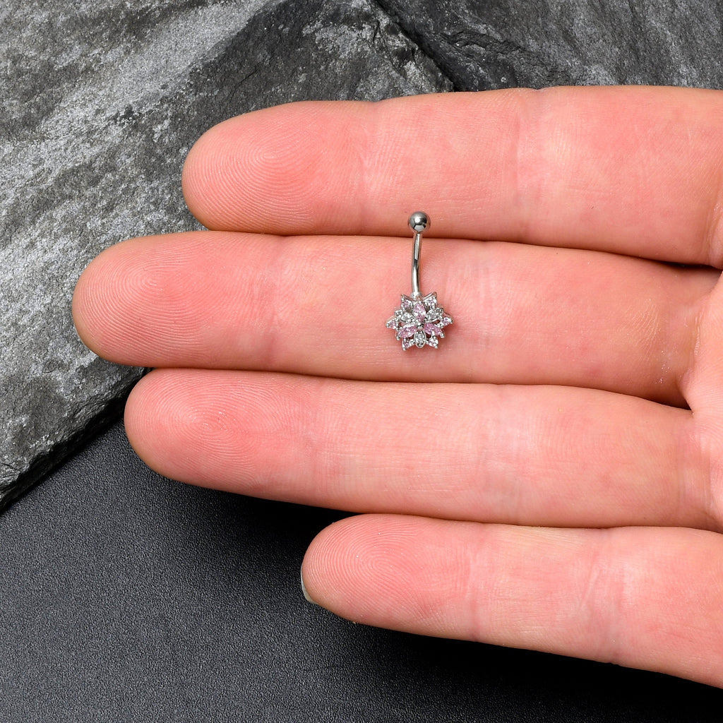 BodyCandy 16G 5/16 Pink Clear CZ Gem Snowflake Style Curved Eyebrow Ring — lifestyle context