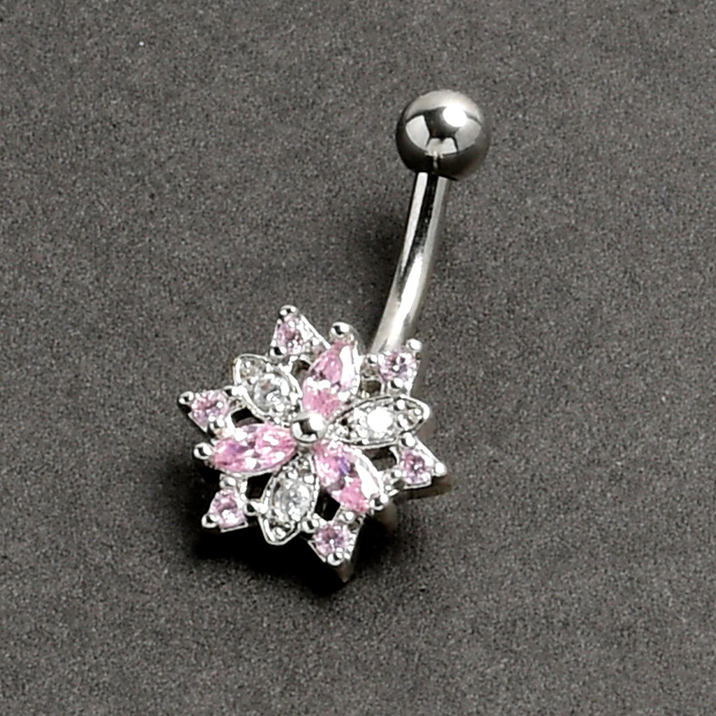 BodyCandy 16G 5/16 Pink Clear CZ Gem Snowflake Style Curved Eyebrow Ring — back view