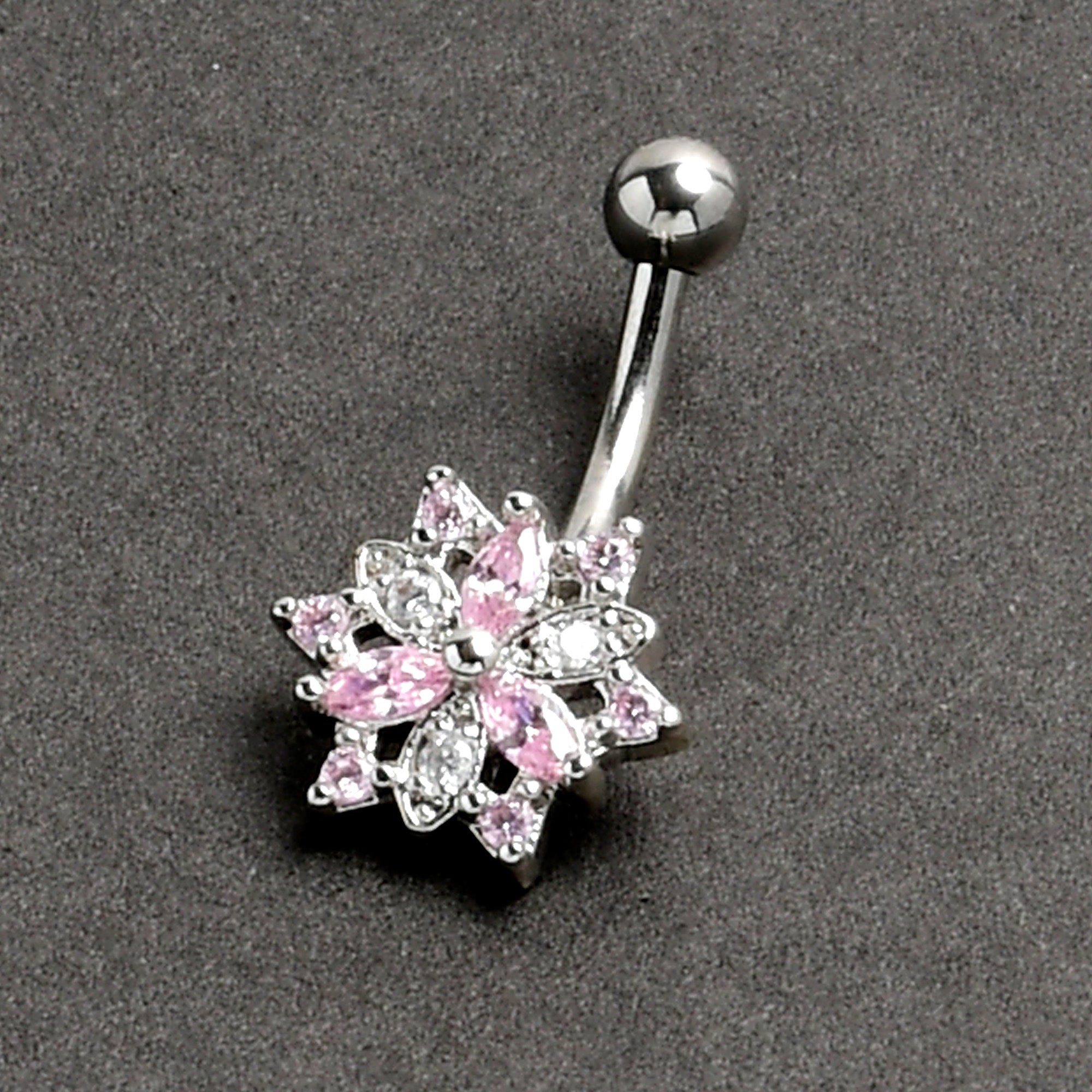 BodyCandy 16G 5/16 Pink Clear CZ Gem Snowflake Style Curved Eyebrow Ring — back view