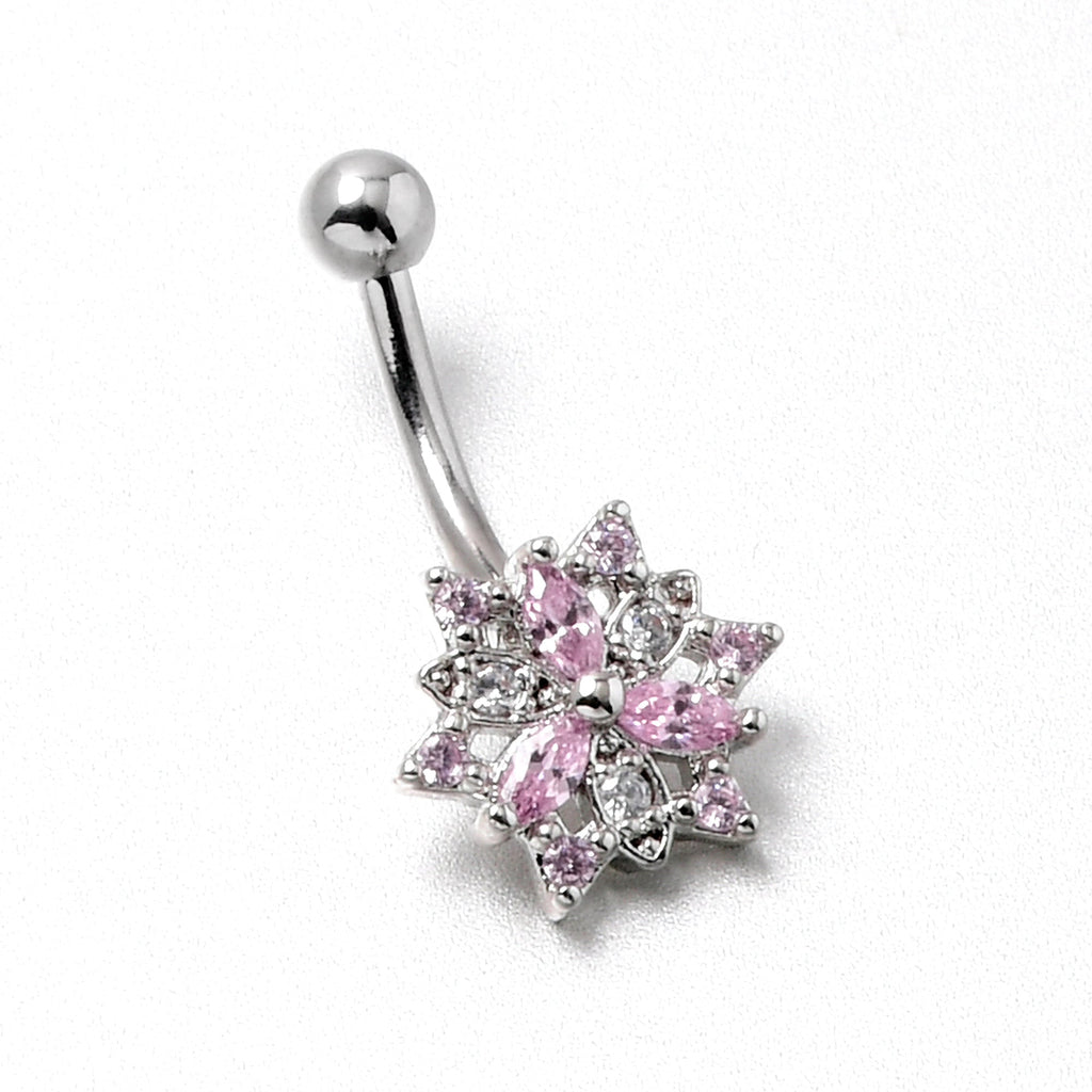 BodyCandy 16G 5/16 Pink Clear CZ Gem Snowflake Style Curved Eyebrow Ring — alternative angle