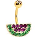 BodyCandy Pink Green Gem Gold Tone Watermelon Yum Belly Ring — main product shot