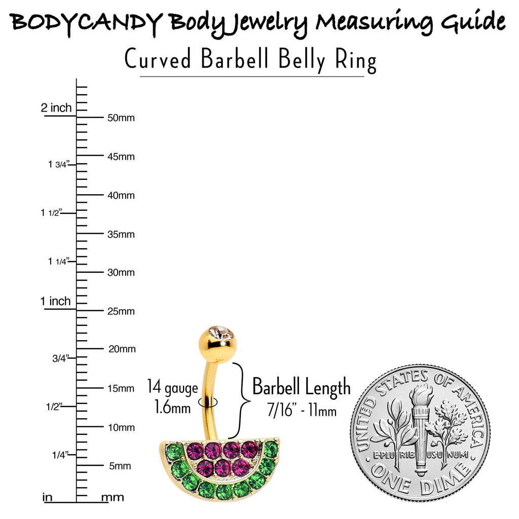 BodyCandy Pink Green Gem Gold Tone Watermelon Yum Belly Ring — back view