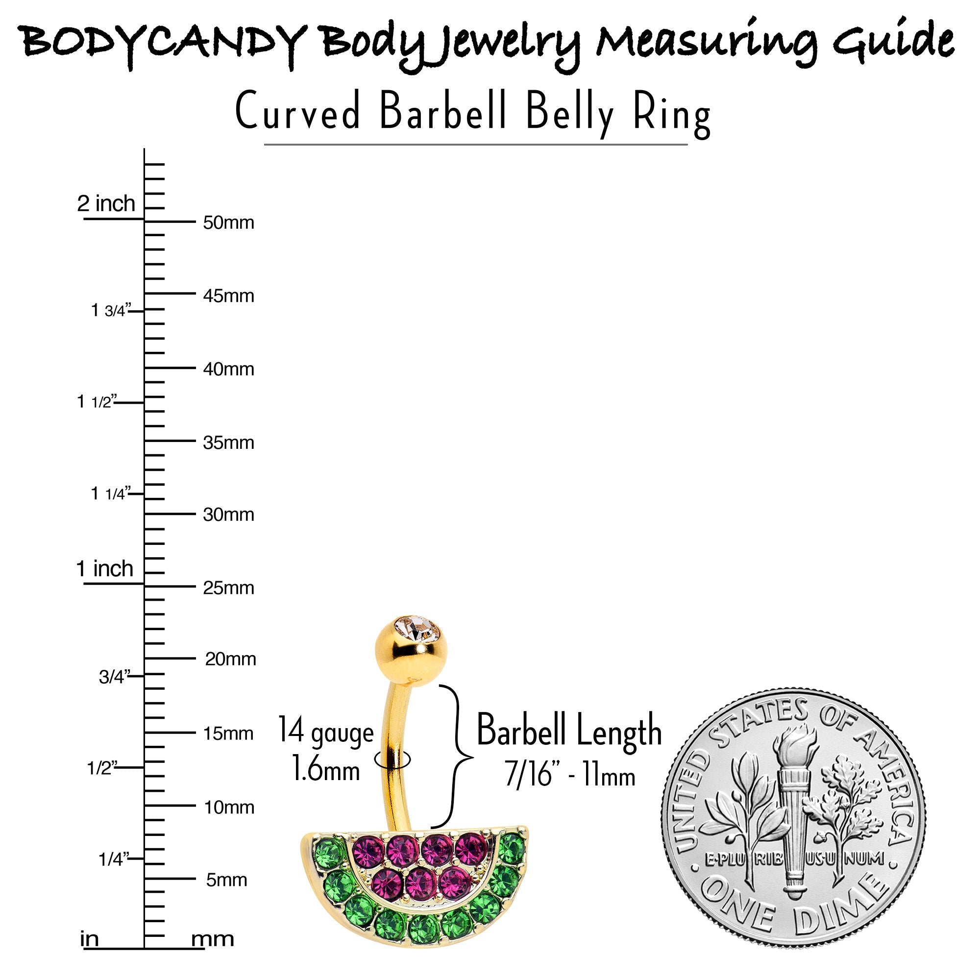 BodyCandy Pink Green Gem Gold Tone Watermelon Yum Belly Ring — back view