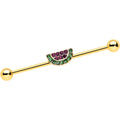 BodyCandy 14G Pink Green Gem Gold Hue Watermelon Yum Industrial Barbell 38mm — main product shot