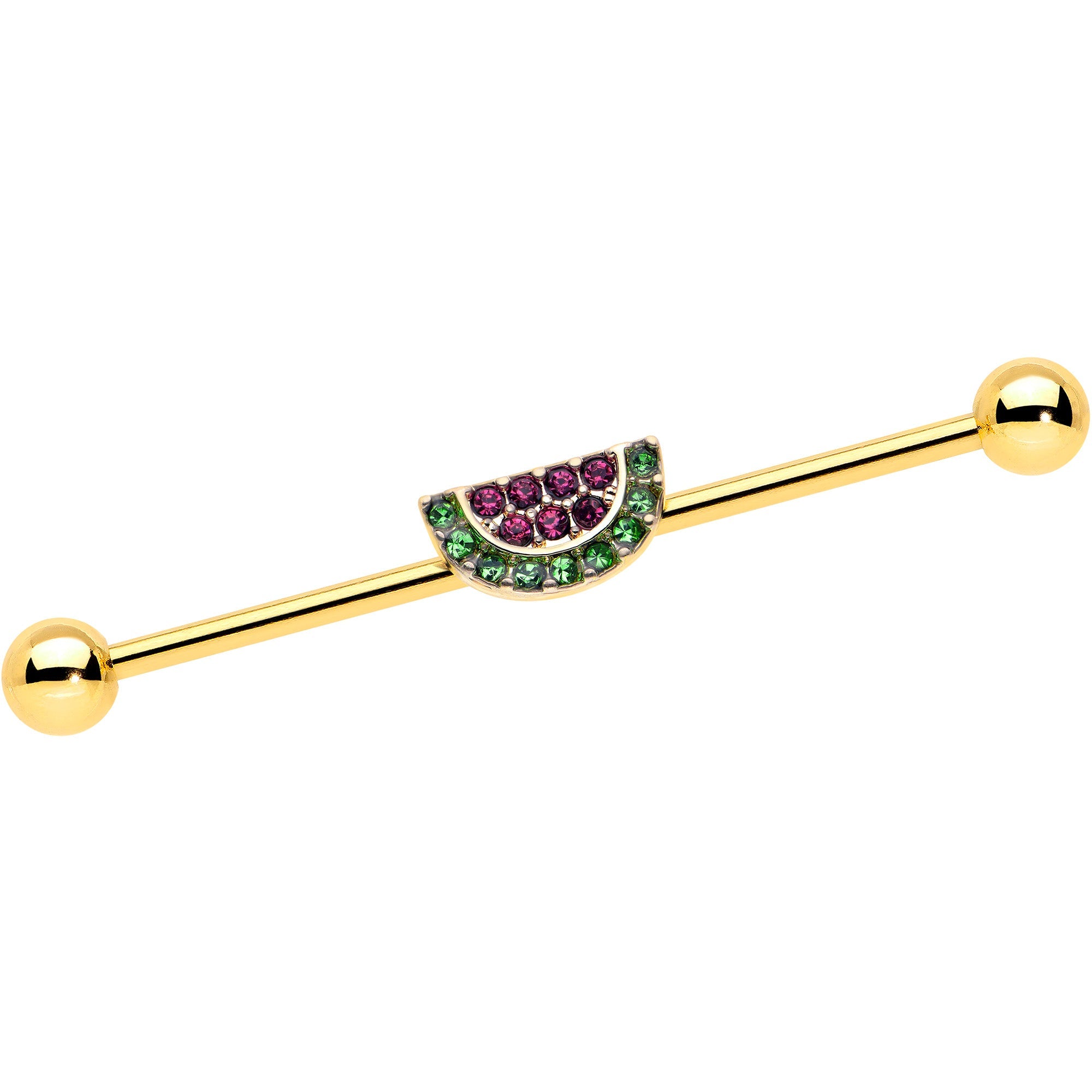 BodyCandy 14G Pink Green Gem Gold Hue Watermelon Yum Industrial Barbell 38mm — main product shot