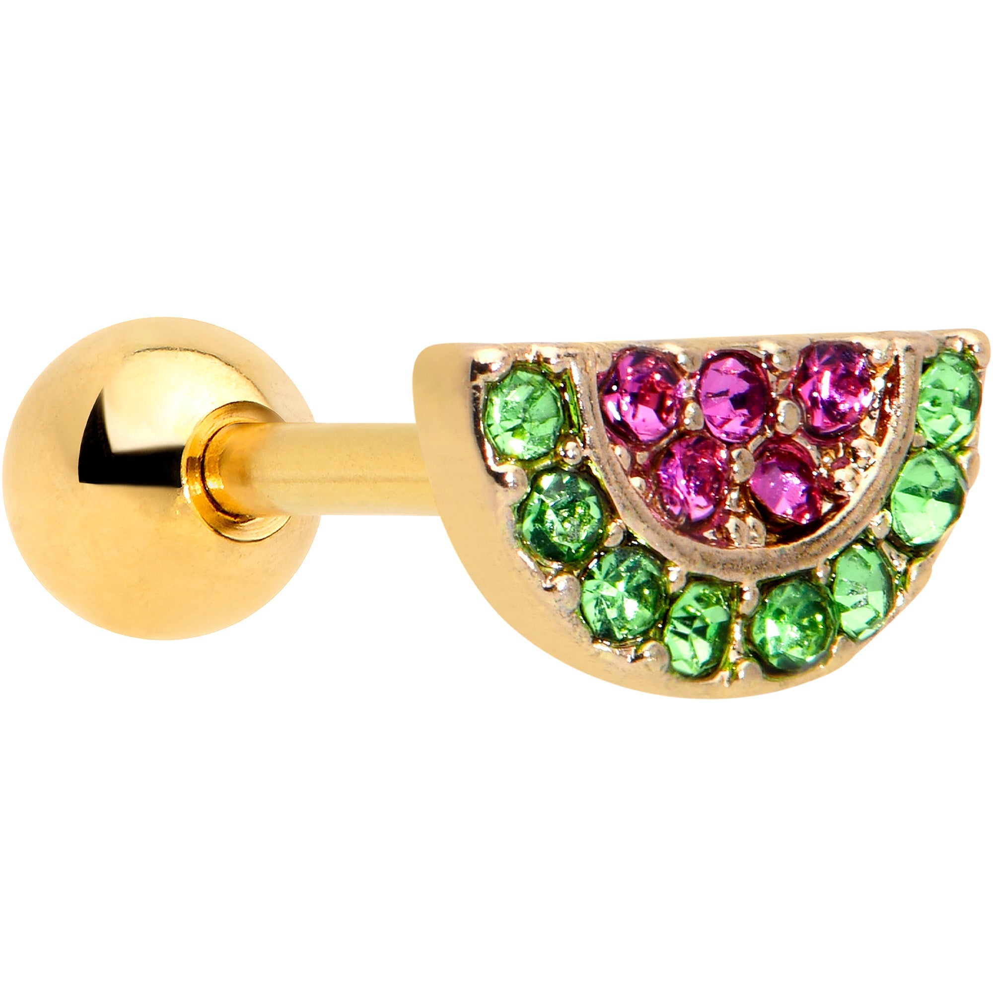 BodyCandy 16G 1/4 Pink Gem Gold Hue Watermelon Yum Cartilage Tragus Earring — main product shot