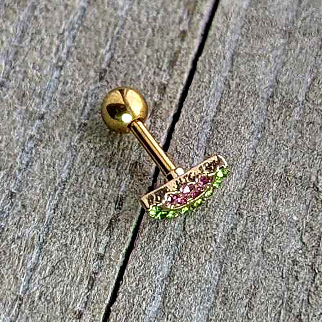 BodyCandy 16G 1/4 Pink Gem Gold Hue Watermelon Yum Cartilage Tragus Earring — alternative angle