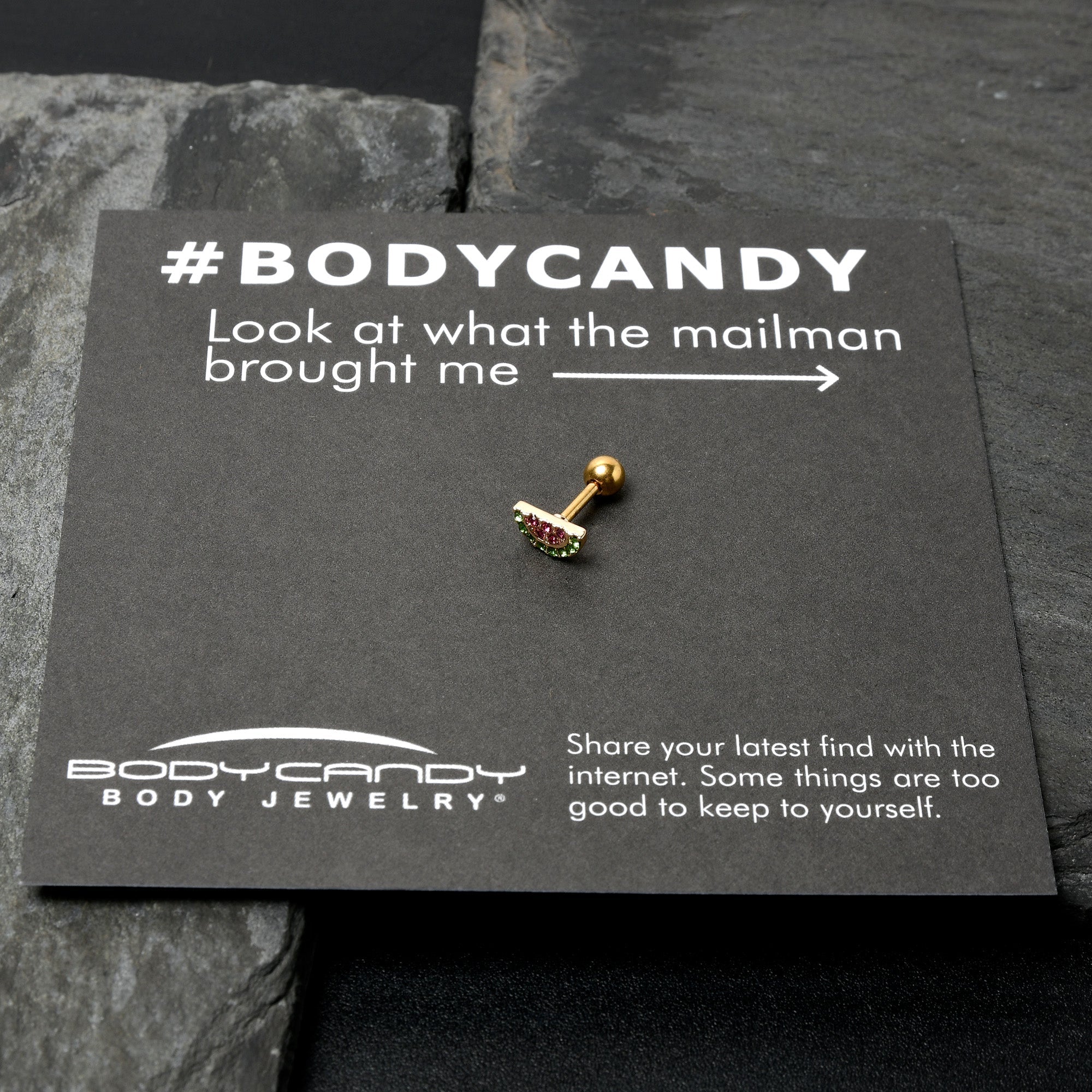 BodyCandy 16G 1/4 Pink Gem Gold Hue Watermelon Yum Cartilage Tragus Earring — size reference