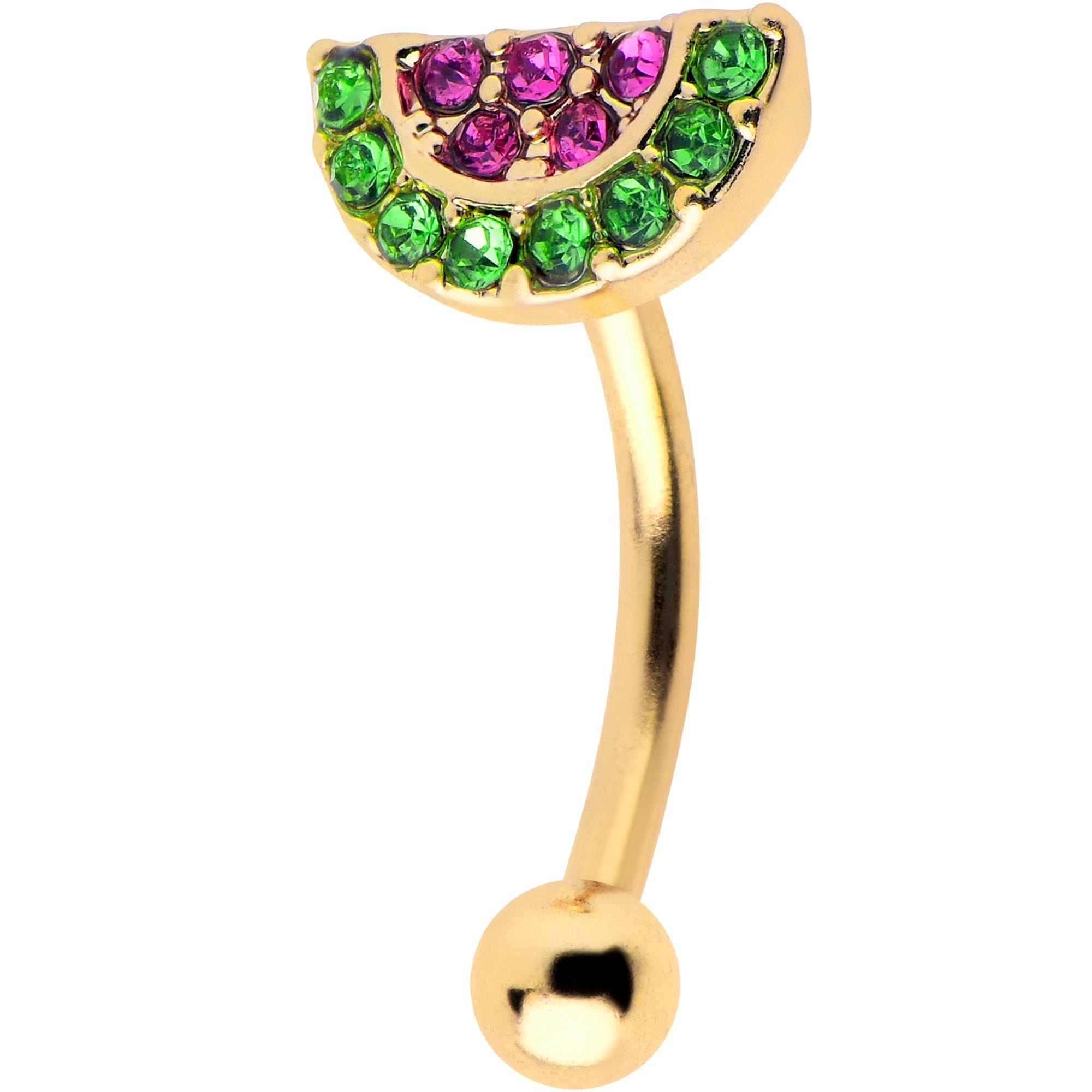 BodyCandy 16G 5/16 Pink Gem Gold Tone Watermelon Yum Curved Eyebrow Ring — main product shot
