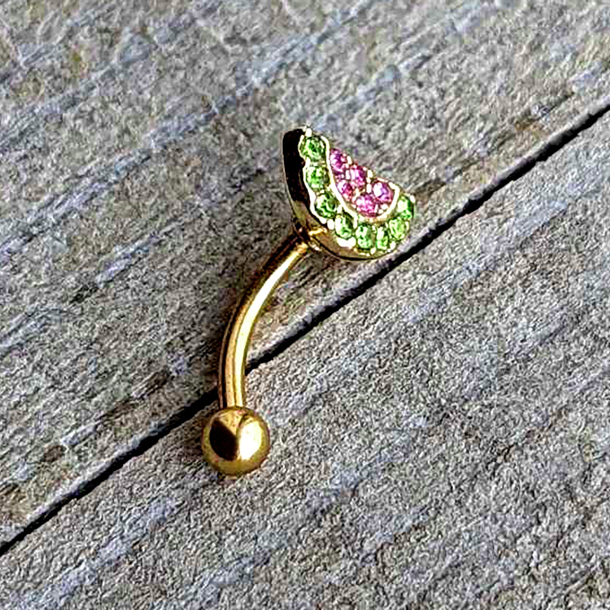 BodyCandy 16G 5/16 Pink Gem Gold Tone Watermelon Yum Curved Eyebrow Ring — lifestyle context