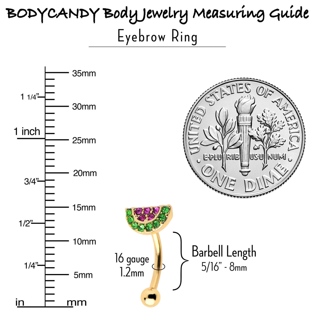 BodyCandy 16G 5/16 Pink Gem Gold Tone Watermelon Yum Curved Eyebrow Ring — alternative angle