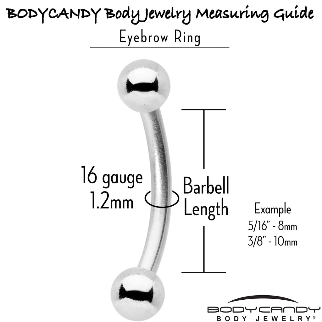 BodyCandy 16G 5/16 Pink Gem Gold Tone Watermelon Yum Curved Eyebrow Ring — size reference