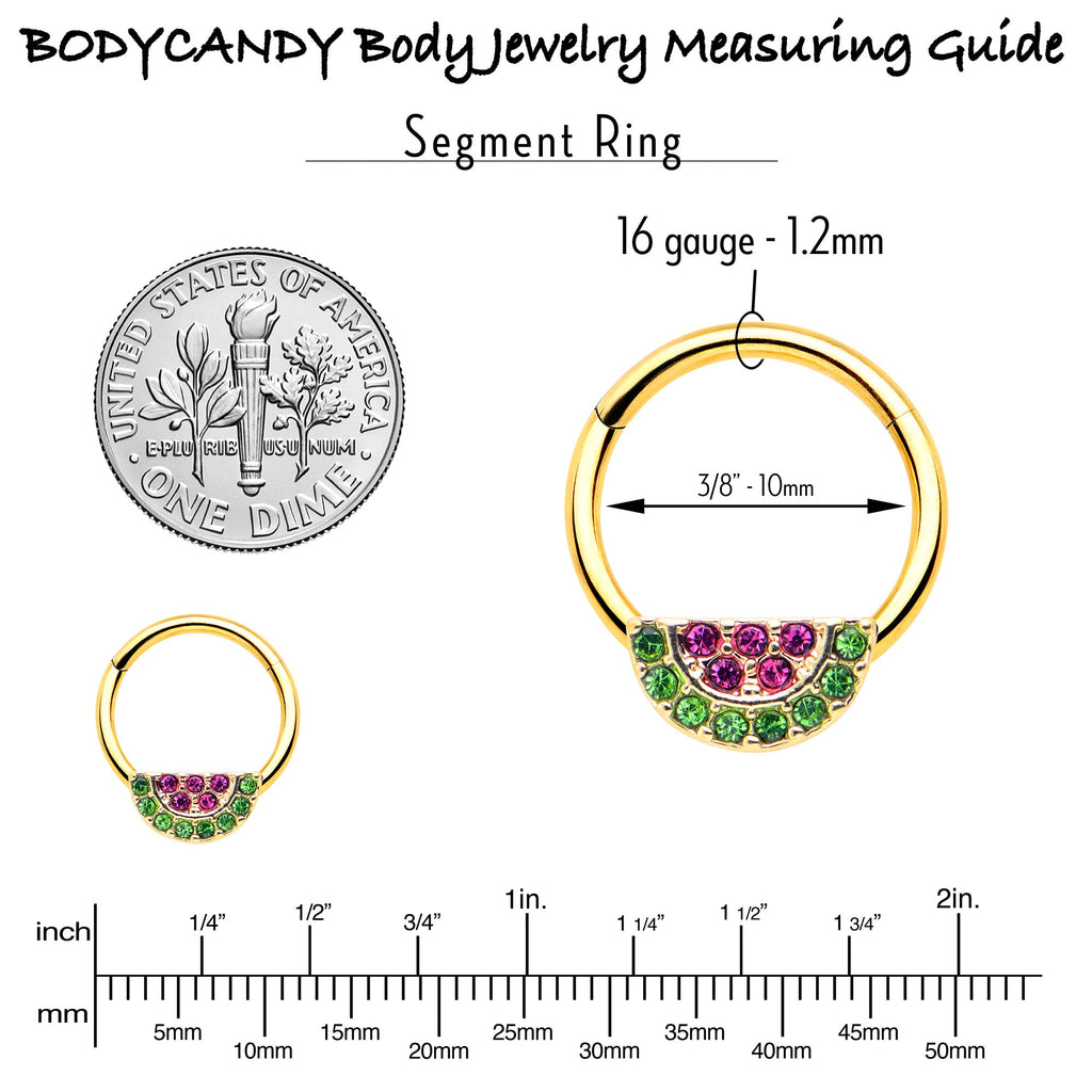BodyCandy 16G 3/8 Pink Green Gem Gold Hue Watermelon Yum Hinged Segment Ring — side view