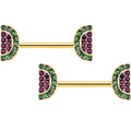 BodyCandy 14G 9/16 Pink Gem Gold Hue Watermelon Yum Barbell Nipple Ring Set — main product shot