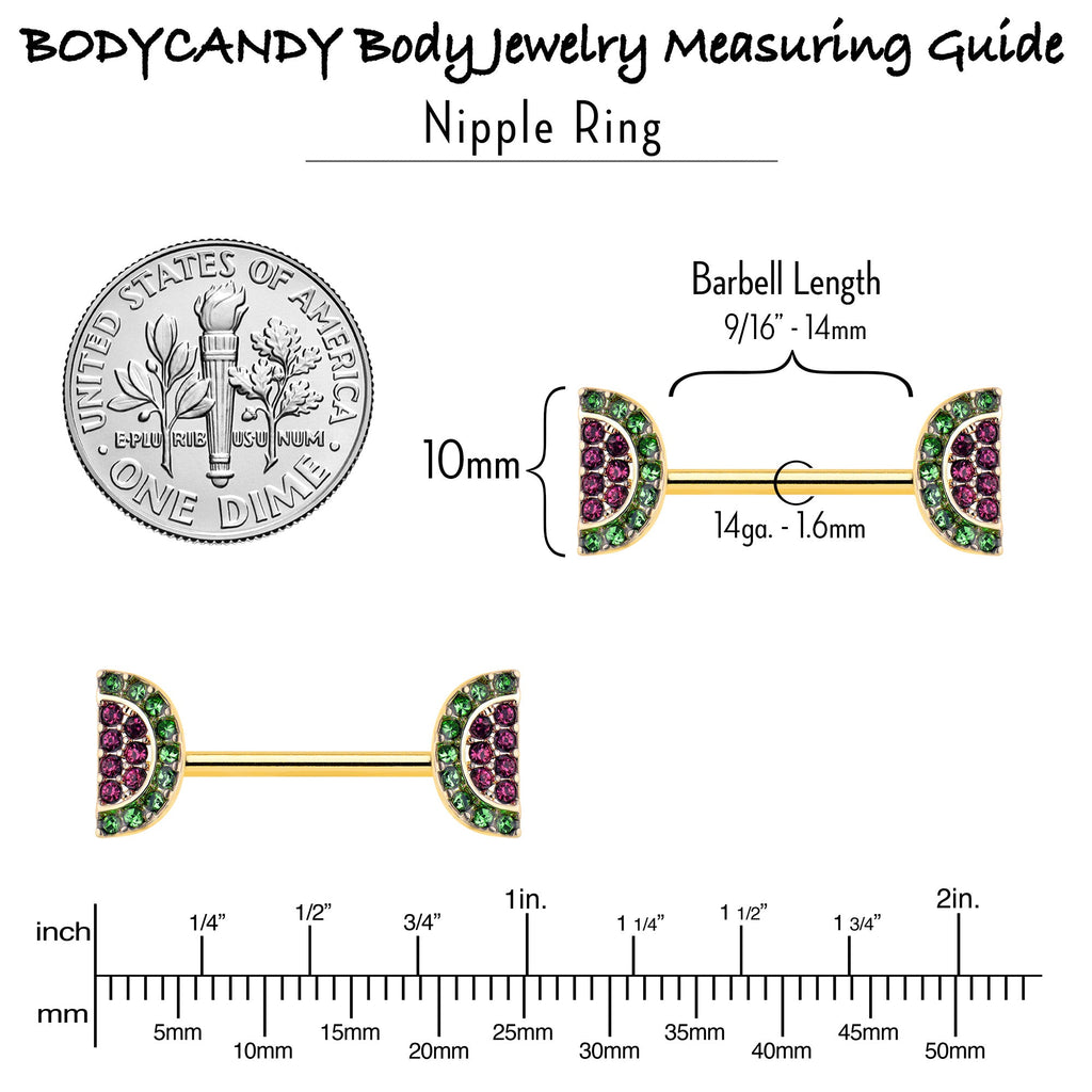 BodyCandy 14G 9/16 Pink Gem Gold Hue Watermelon Yum Barbell Nipple Ring Set — alternative angle