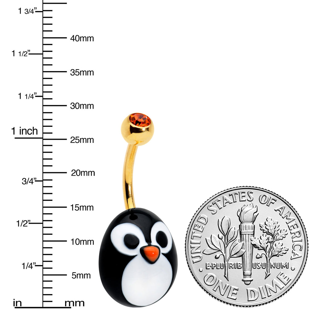 BodyCandy Red Gem Gold Tone Round Face Penguin Holiday Winter Belly Ring — lifestyle context