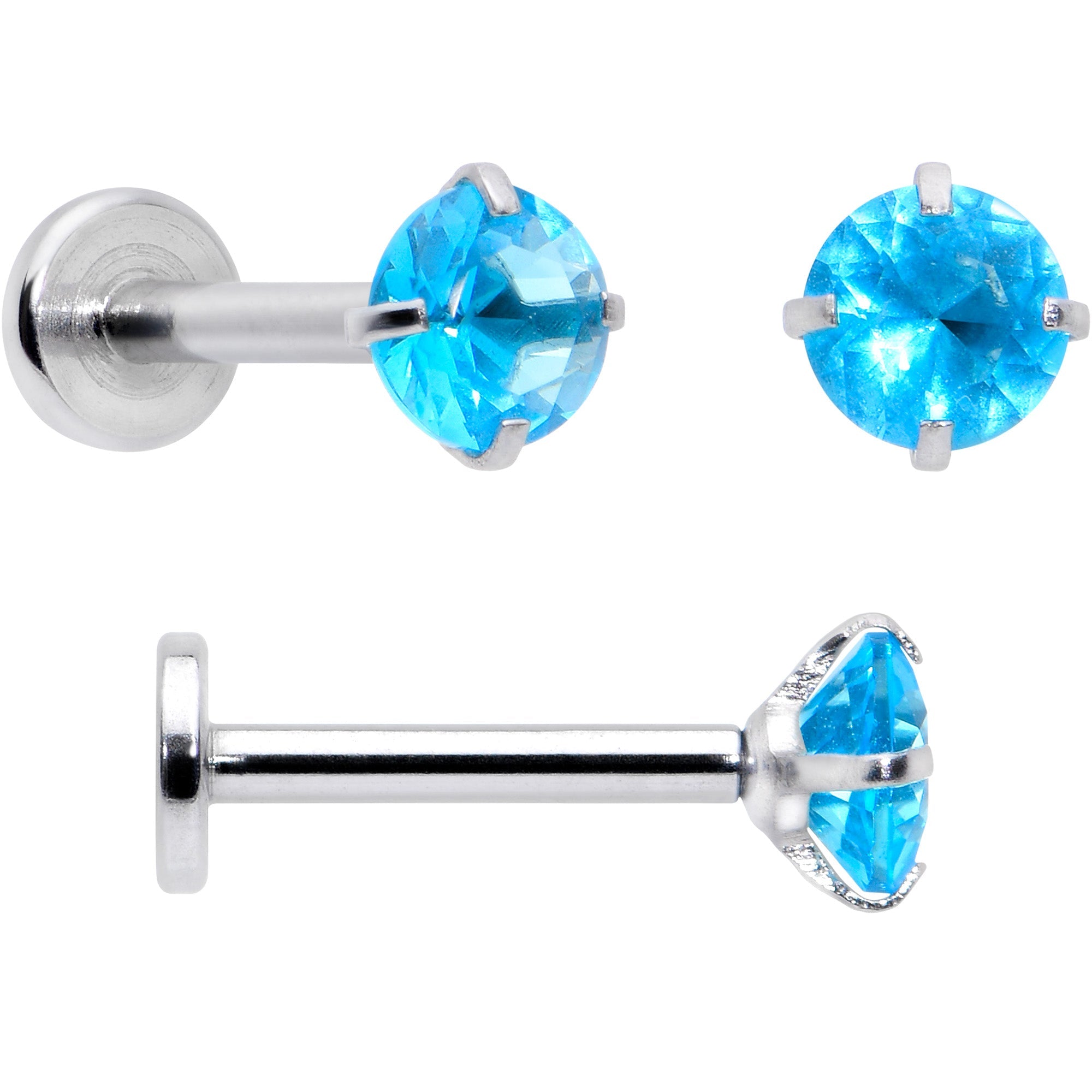 BodyCandy 16G 5/16 3/8 Blue Gem Faux Opal Labret Monroe Tragus Set of 4 — lifestyle context