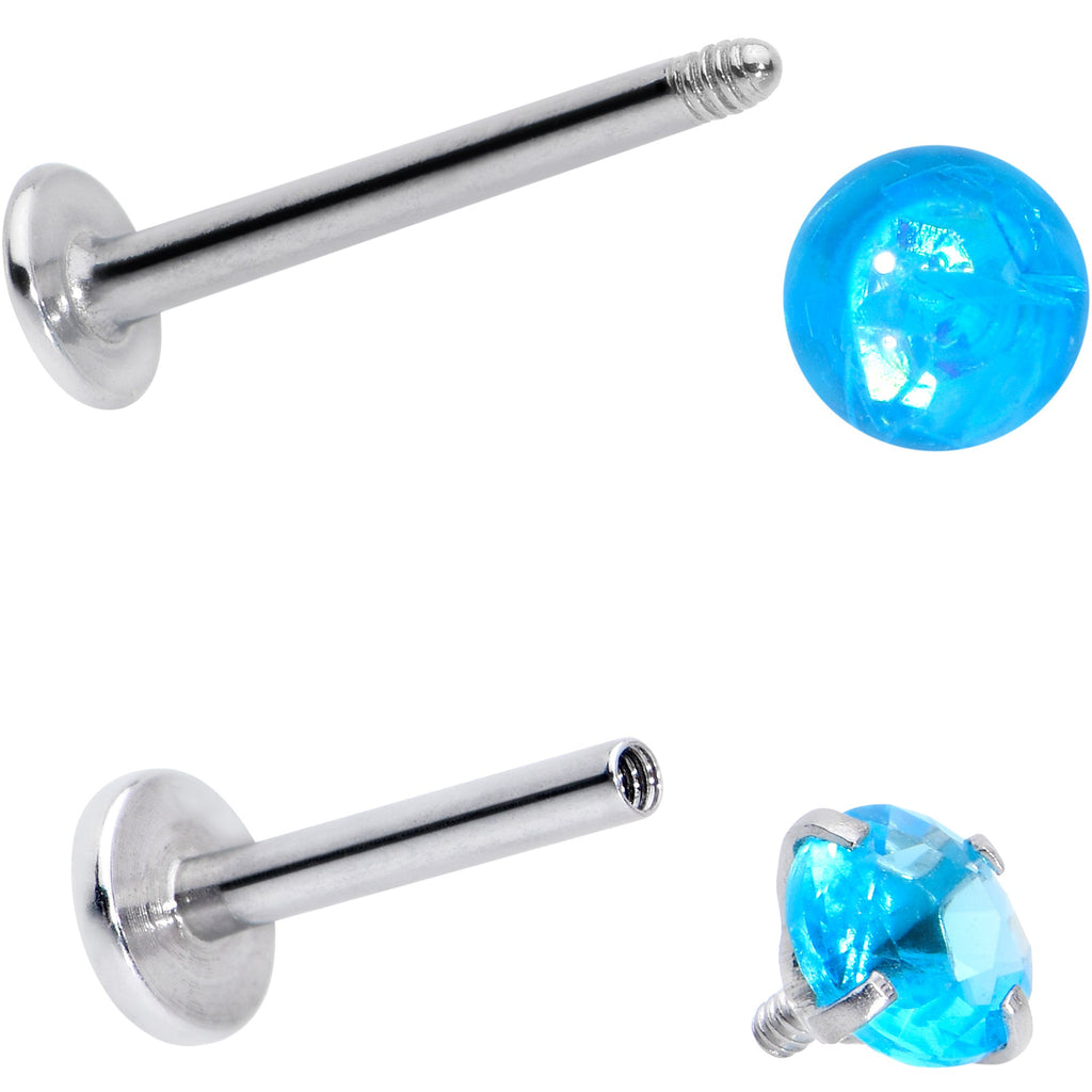 BodyCandy 16G 5/16 3/8 Blue Gem Faux Opal Labret Monroe Tragus Set of 4 — side view