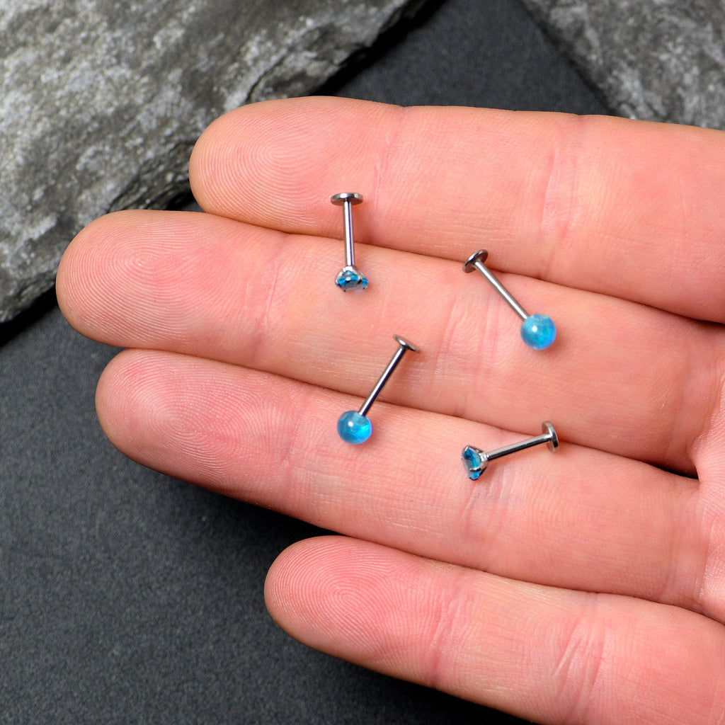 BodyCandy 16G 5/16 3/8 Blue Gem Faux Opal Labret Monroe Tragus Set of 4 — back view