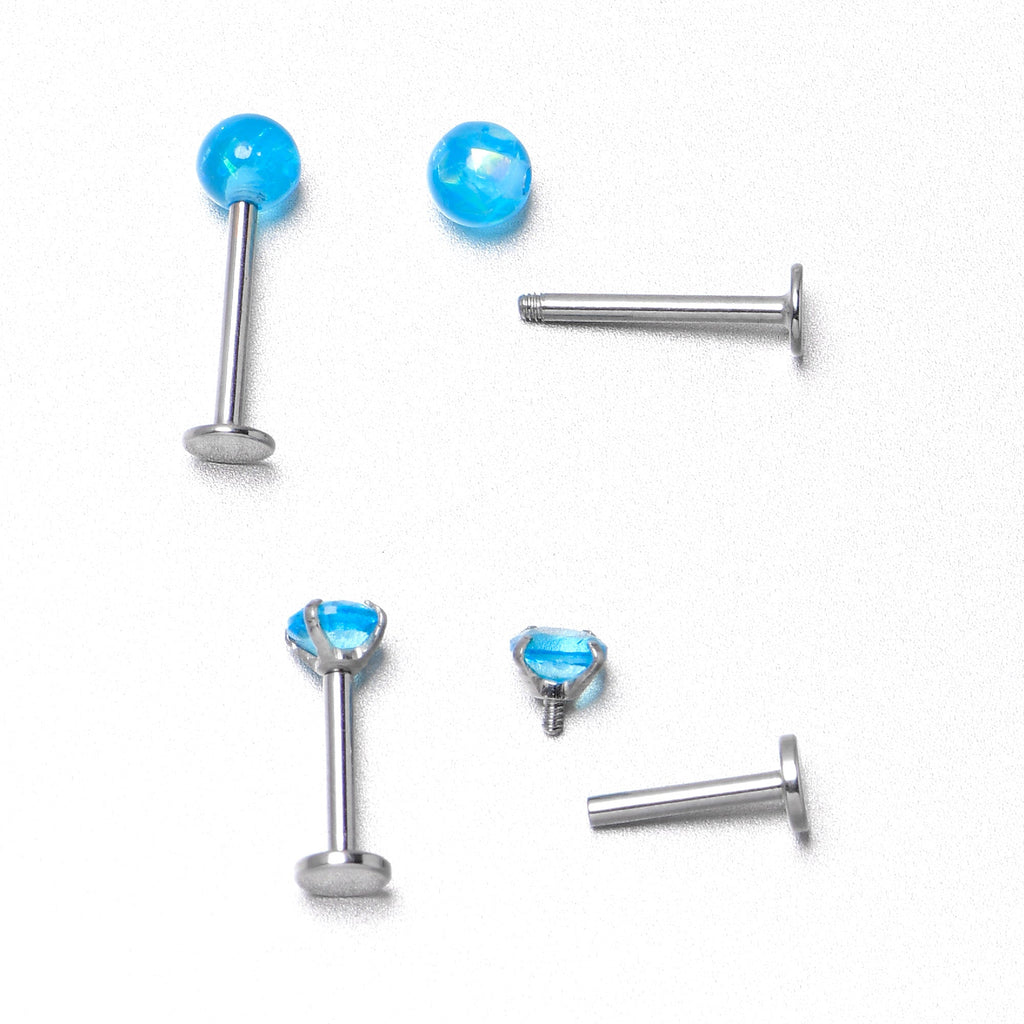 BodyCandy 16G 5/16 3/8 Blue Gem Faux Opal Labret Monroe Tragus Set of 4 — size reference