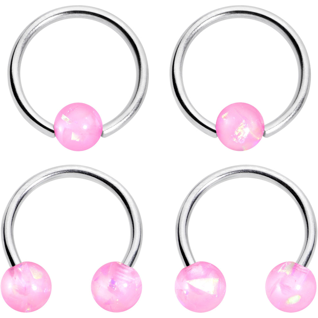 BodyCandy 16G 3/8 Pink Faux Opal Horseshoe BCR Captive Ring Set of 4 — main product shot