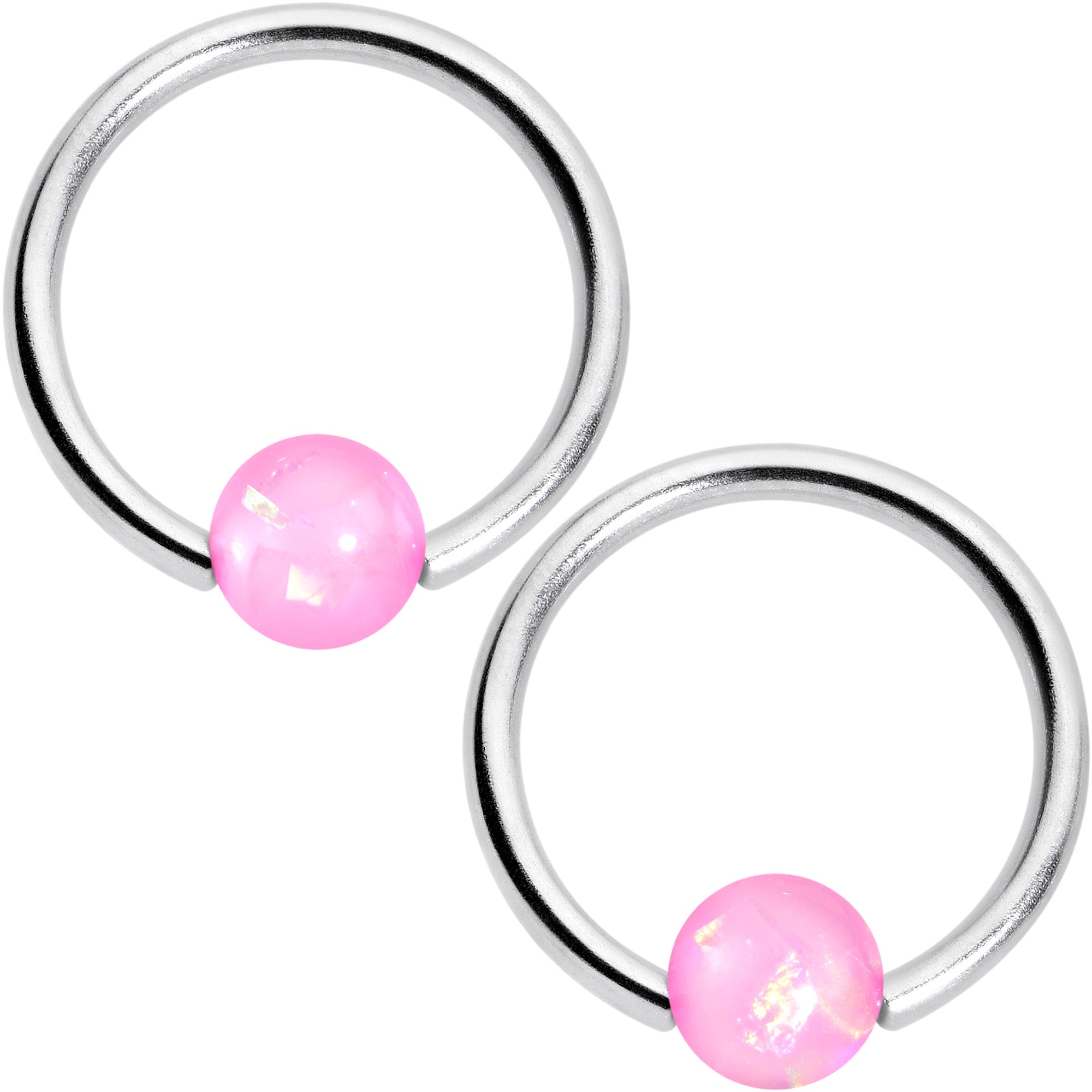 BodyCandy 16G 3/8 Pink Faux Opal Horseshoe BCR Captive Ring Set of 4 — detail close-up