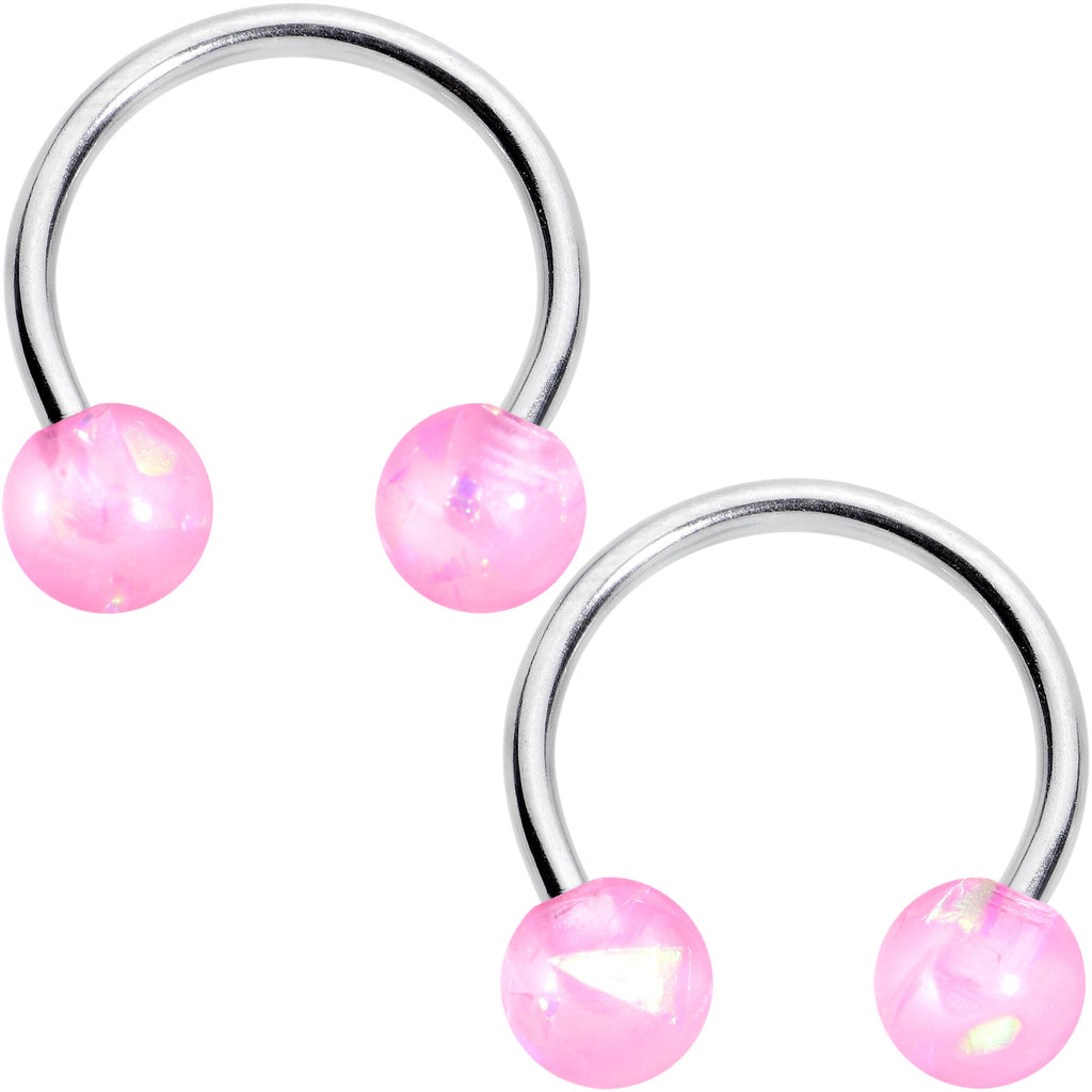 BodyCandy 16G 3/8 Pink Faux Opal Horseshoe BCR Captive Ring Set of 4 — lifestyle context