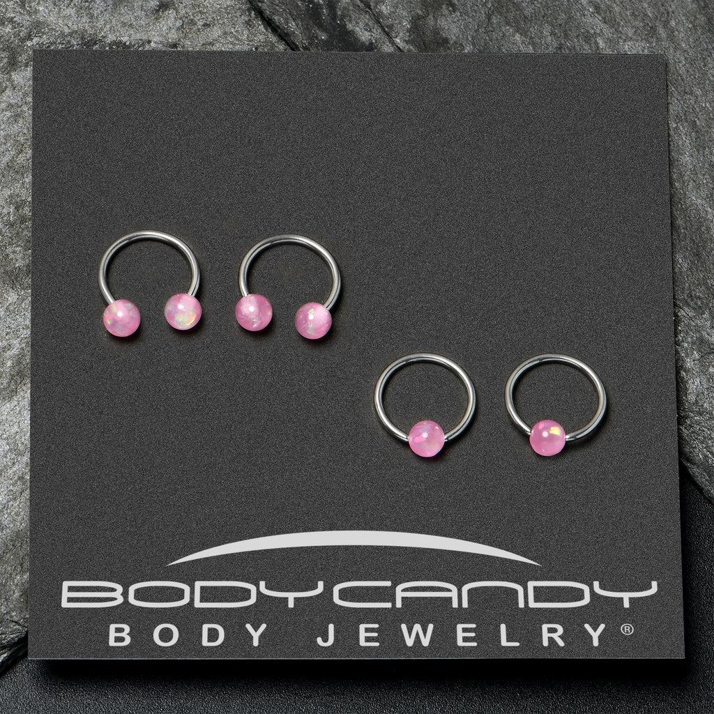 BodyCandy 16G 3/8 Pink Faux Opal Horseshoe BCR Captive Ring Set of 4 — alternative angle
