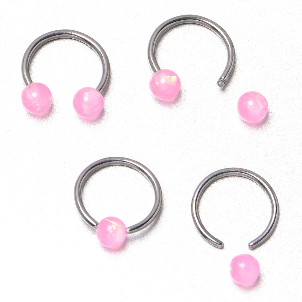 BodyCandy 16G 3/8 Pink Faux Opal Horseshoe BCR Captive Ring Set of 4 — size reference