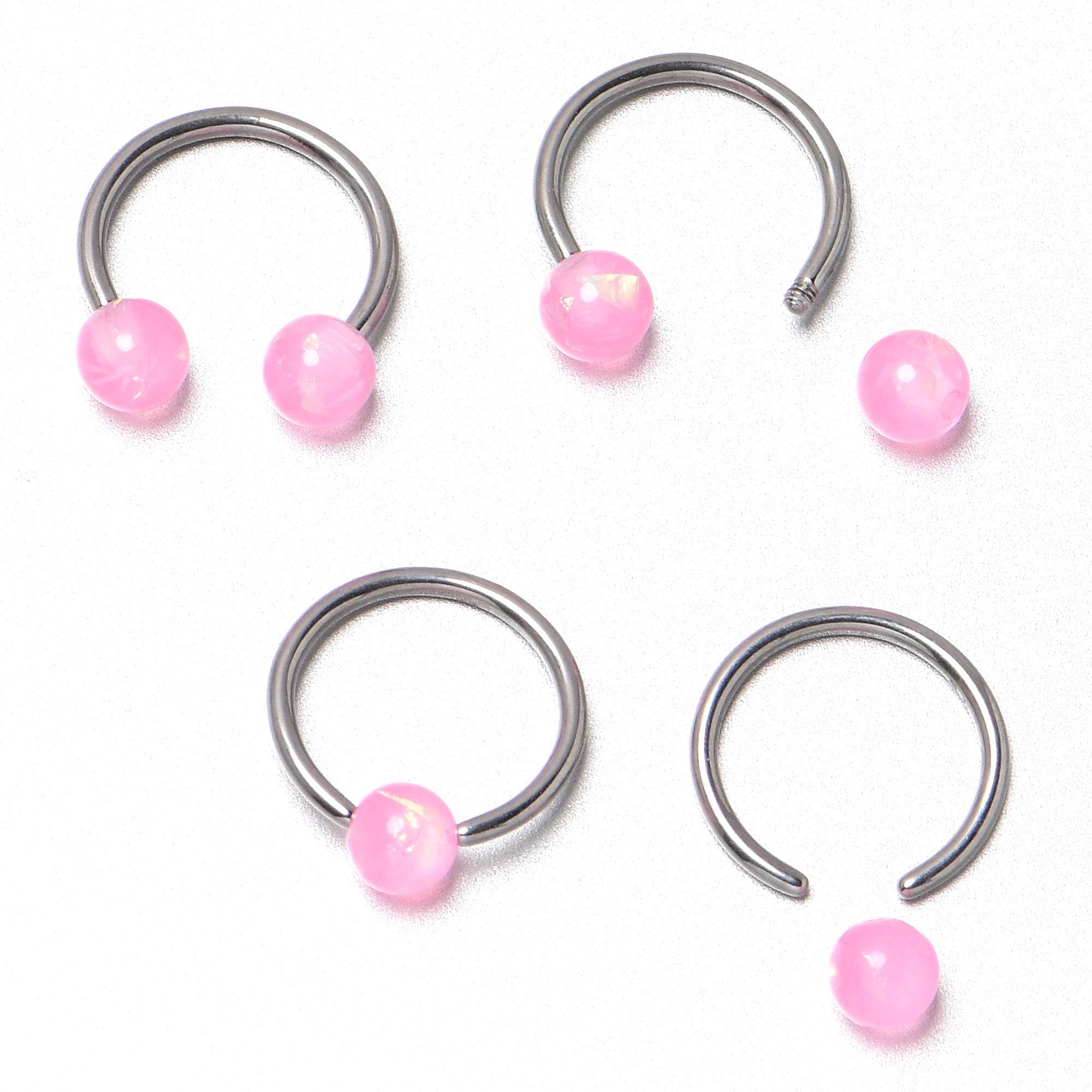 BodyCandy 16G 3/8 Pink Faux Opal Horseshoe BCR Captive Ring Set of 4 — size reference