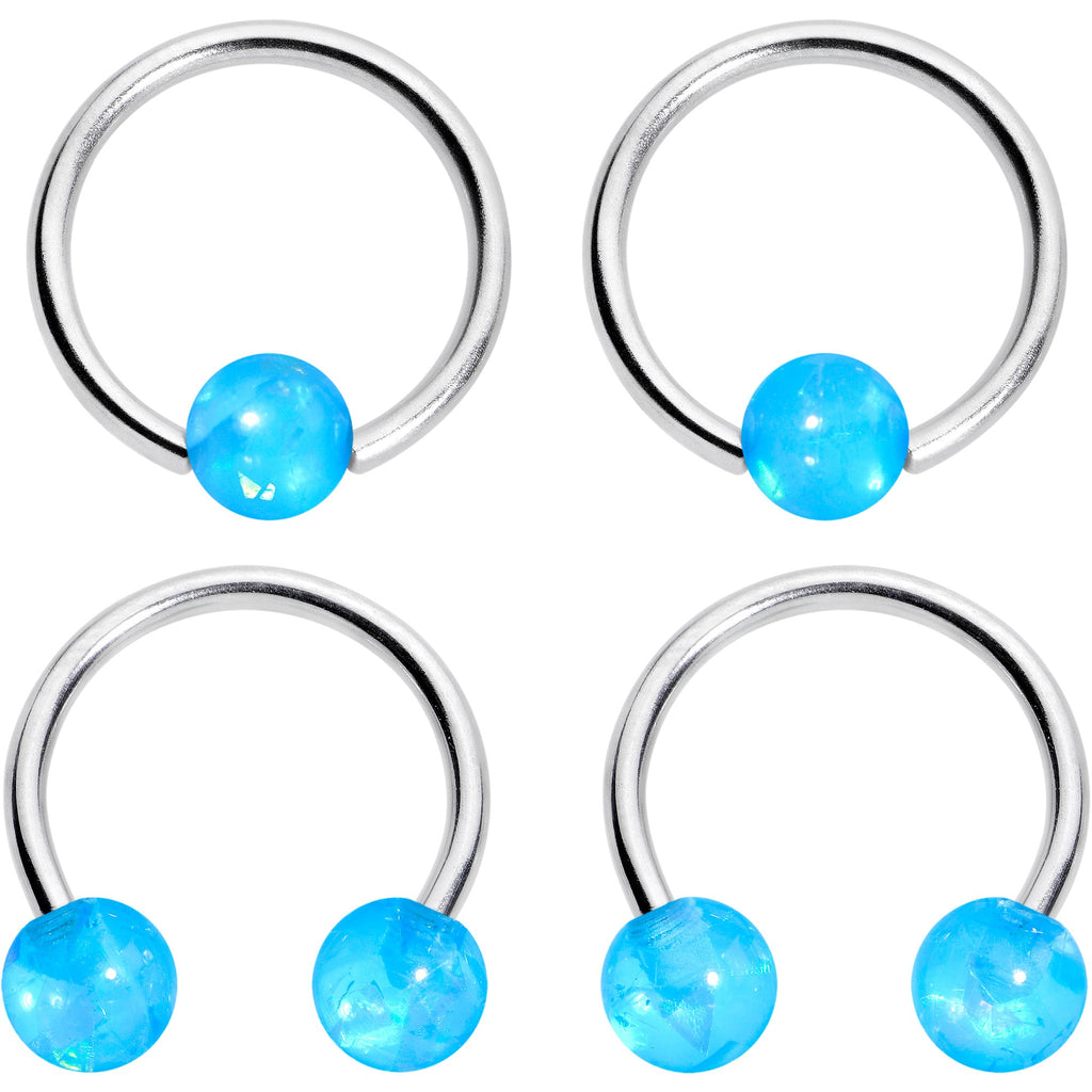BodyCandy 16G 3/8 Blue Faux Opal Horseshoe BCR Captive Ring Set of 4 — main product shot