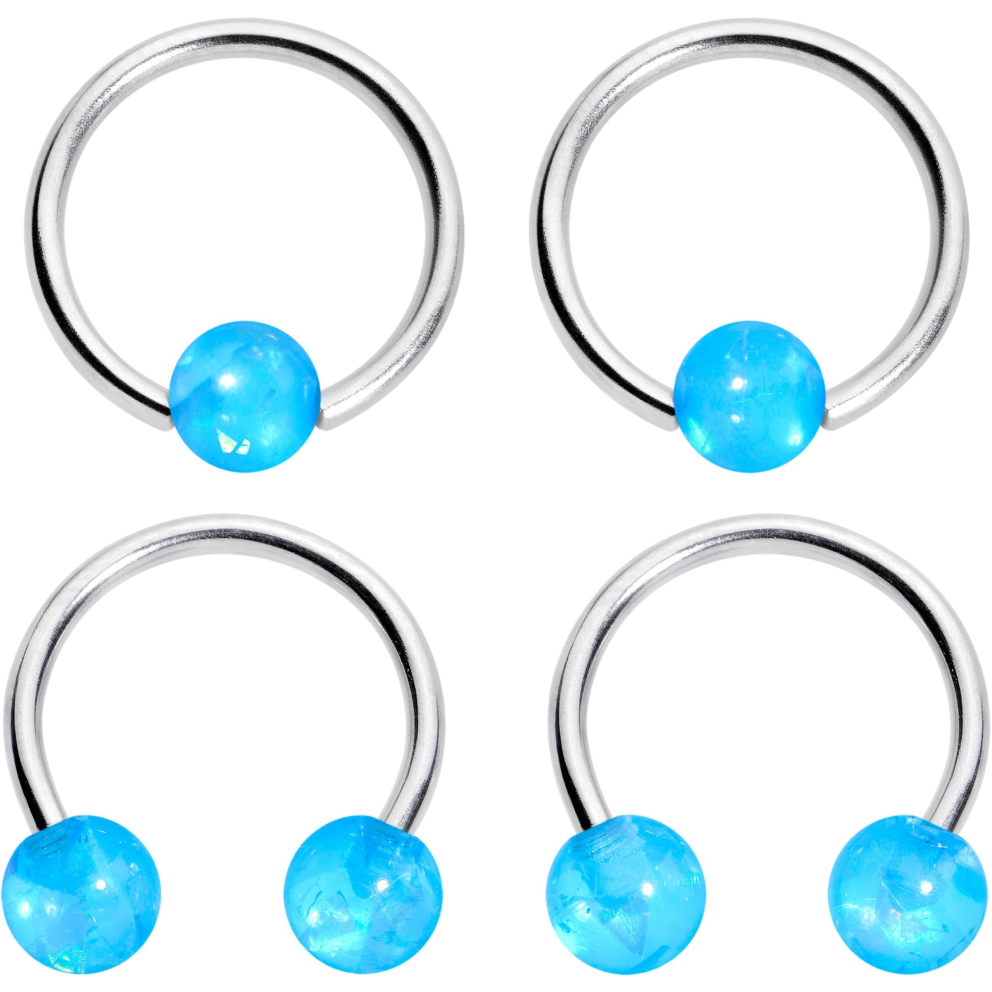 BodyCandy 16G 3/8 Blue Faux Opal Horseshoe BCR Captive Ring Set of 4 — main product shot