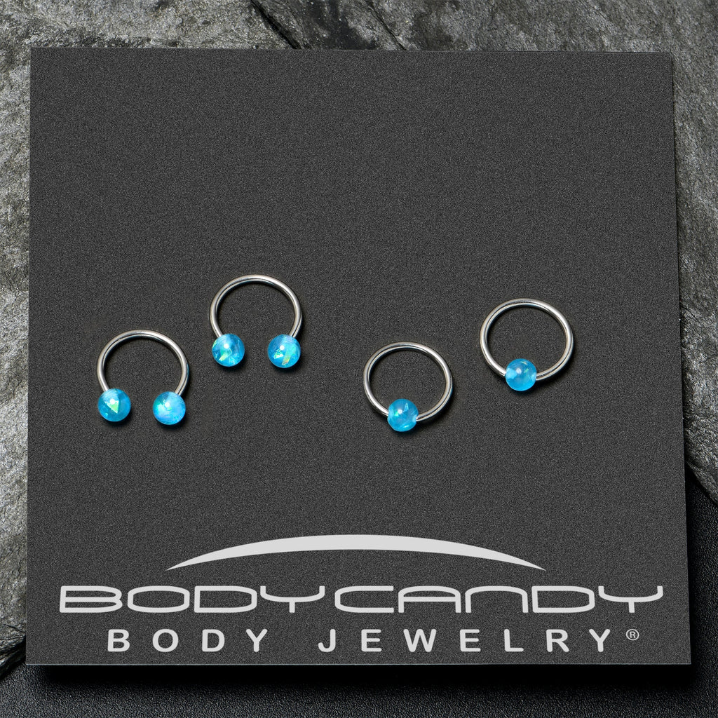 BodyCandy 16G 3/8 Blue Faux Opal Horseshoe BCR Captive Ring Set of 4 — alternative angle