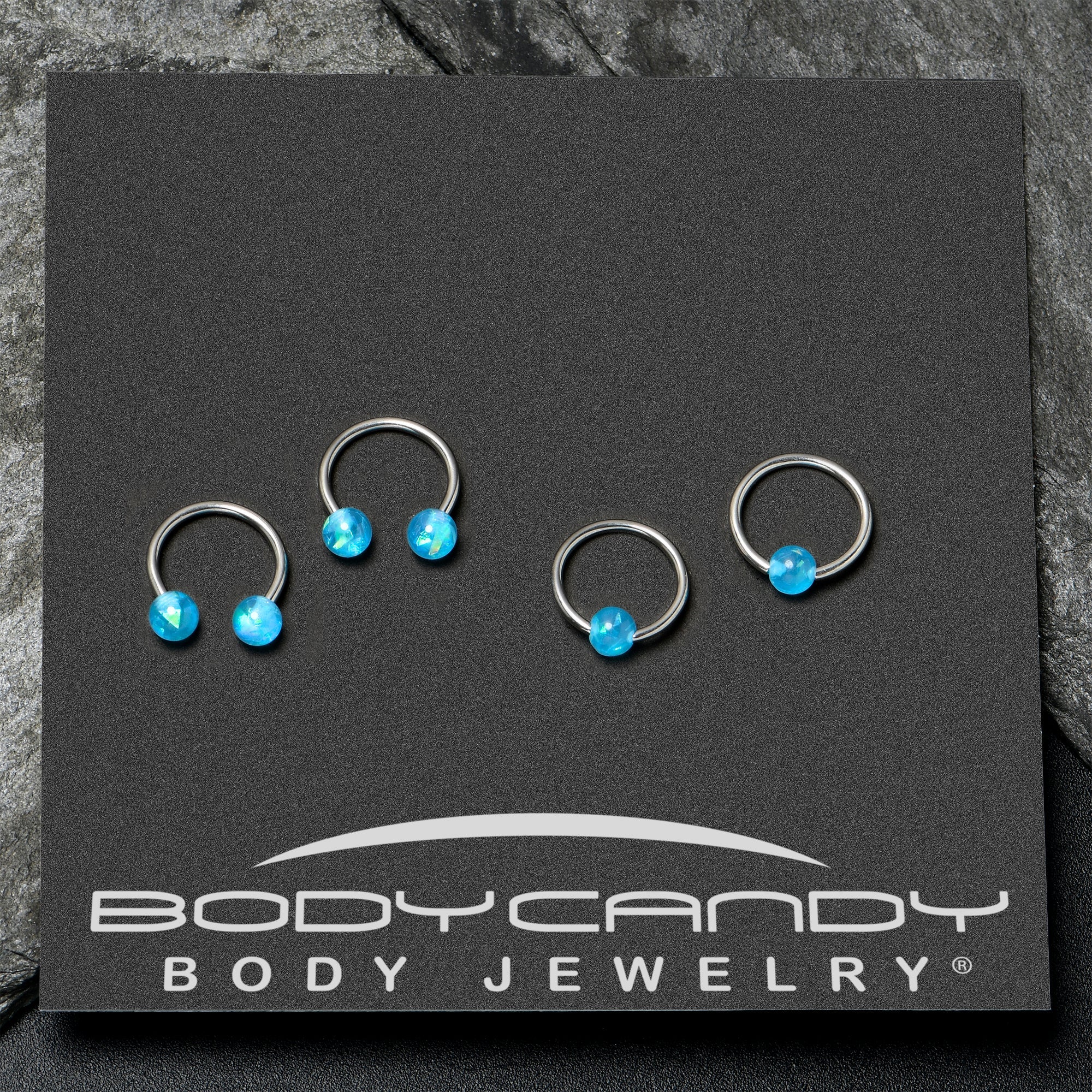 BodyCandy 16G 3/8 Blue Faux Opal Horseshoe BCR Captive Ring Set of 4 — alternative angle