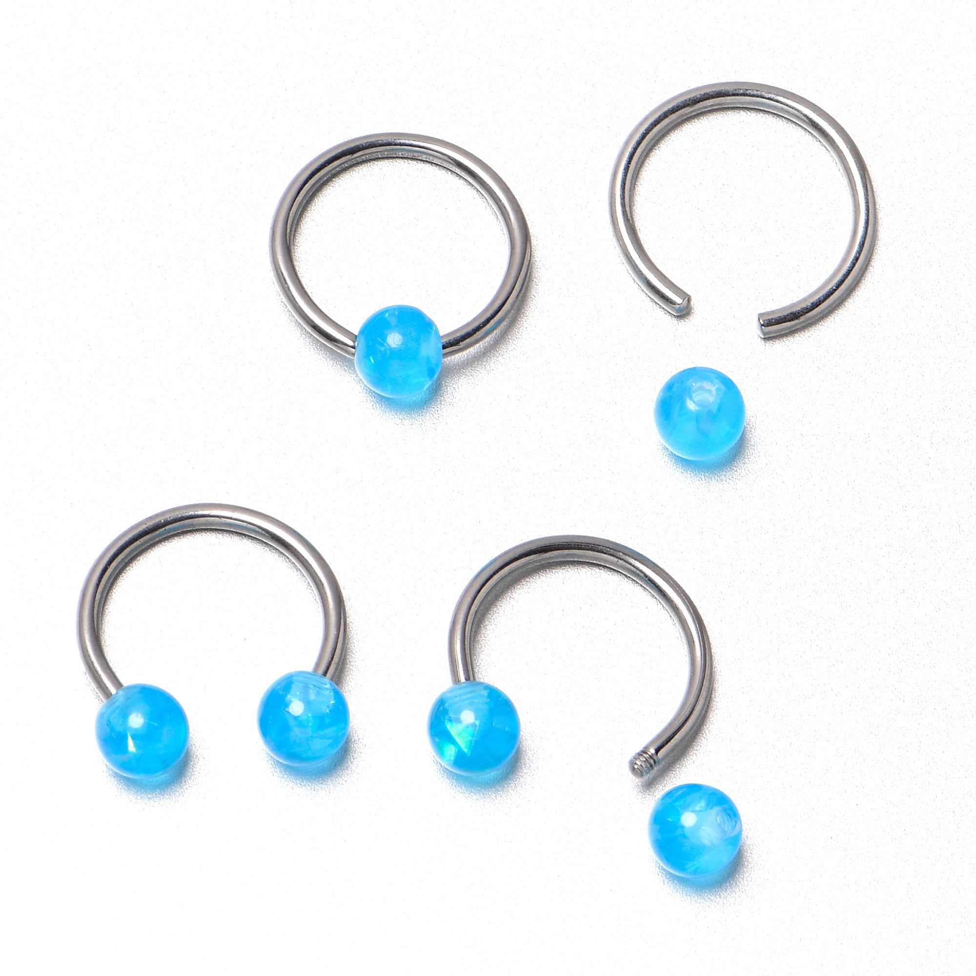 BodyCandy 16G 3/8 Blue Faux Opal Horseshoe BCR Captive Ring Set of 4 — size reference