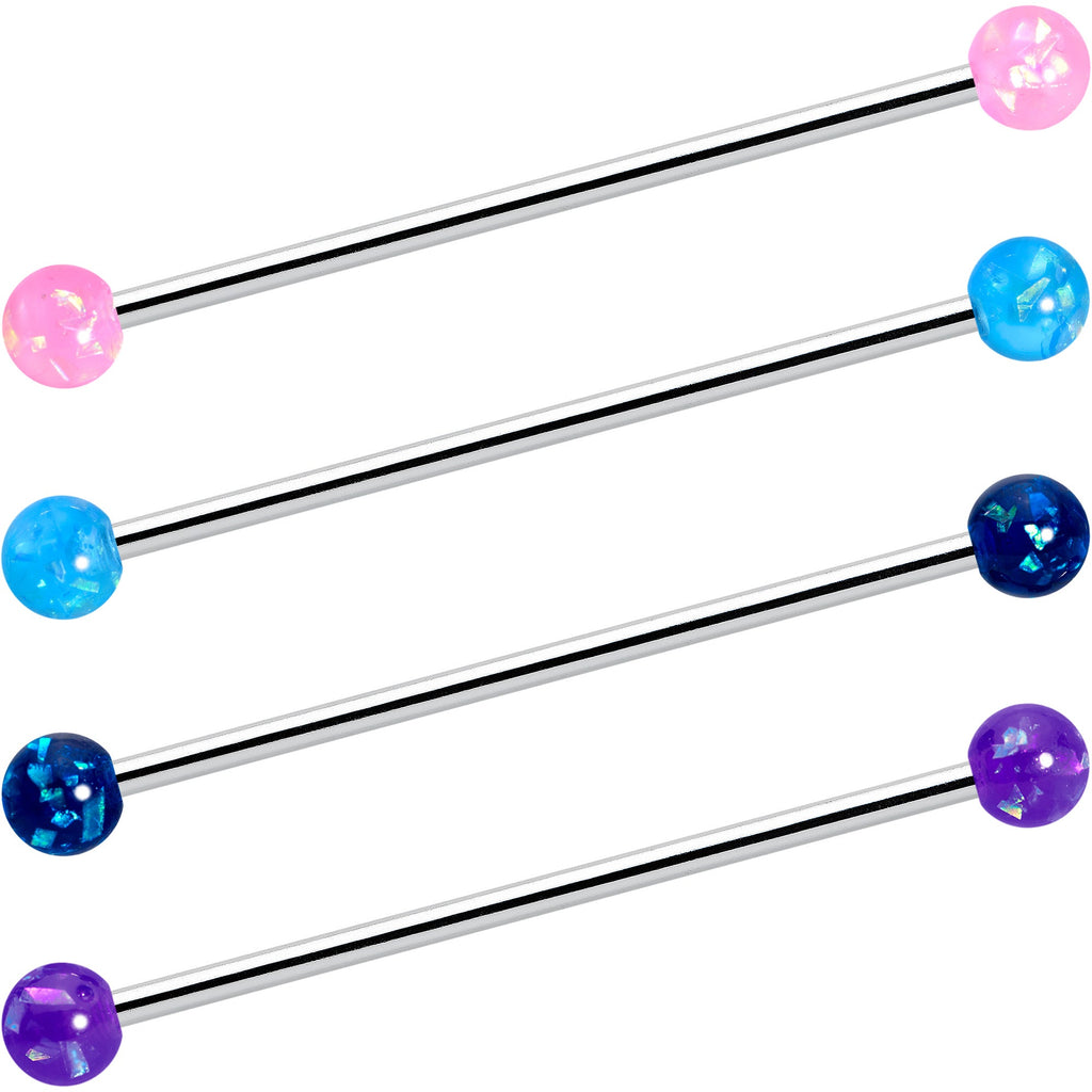 BodyCandy 14G Pink Blue Purple Faux Opal Pack Industrial Barbell Set of 4 — main product shot