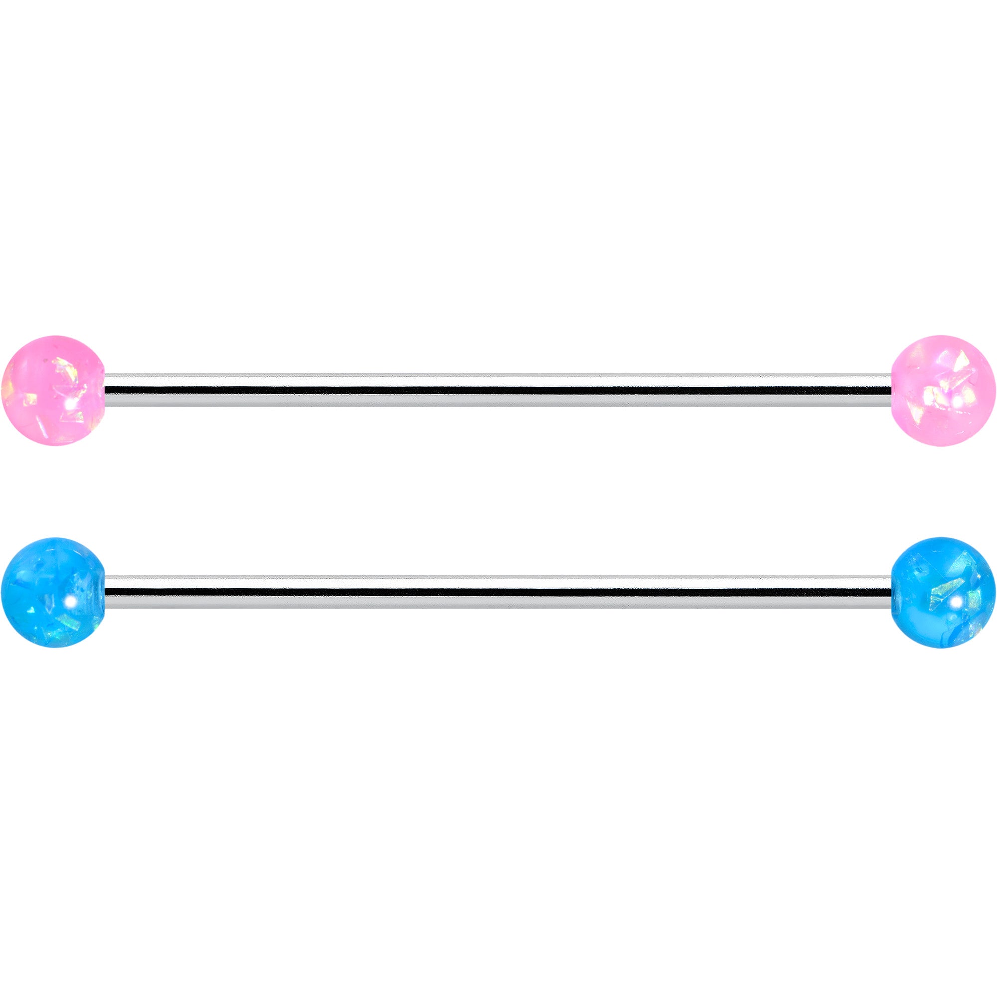 BodyCandy 14G Pink Blue Purple Faux Opal Pack Industrial Barbell Set of 4 — detail close-up