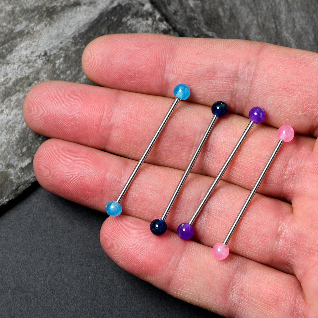 BodyCandy 14G Pink Blue Purple Faux Opal Pack Industrial Barbell Set of 4 — side view