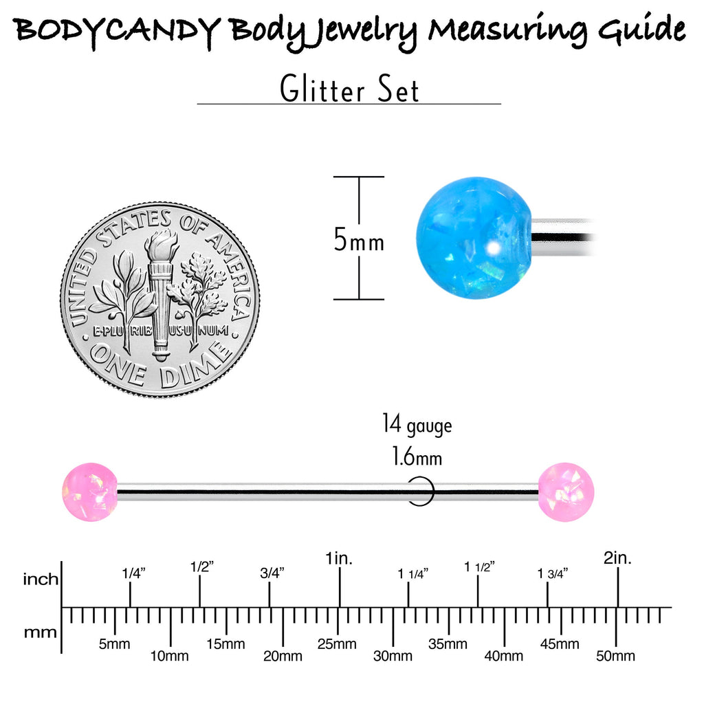 BodyCandy 14G Pink Blue Purple Faux Opal Pack Industrial Barbell Set of 4 — back view