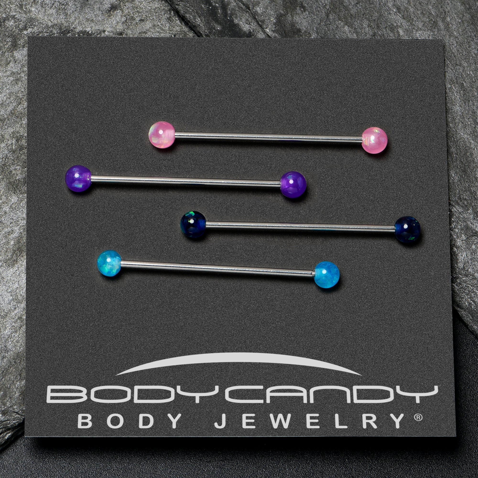 BodyCandy 14G Pink Blue Purple Faux Opal Pack Industrial Barbell Set of 4 — alternative angle