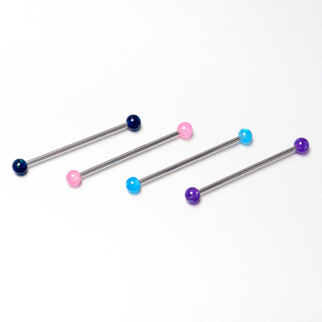 BodyCandy 14G Pink Blue Purple Faux Opal Pack Industrial Barbell Set of 4 — in-use photo