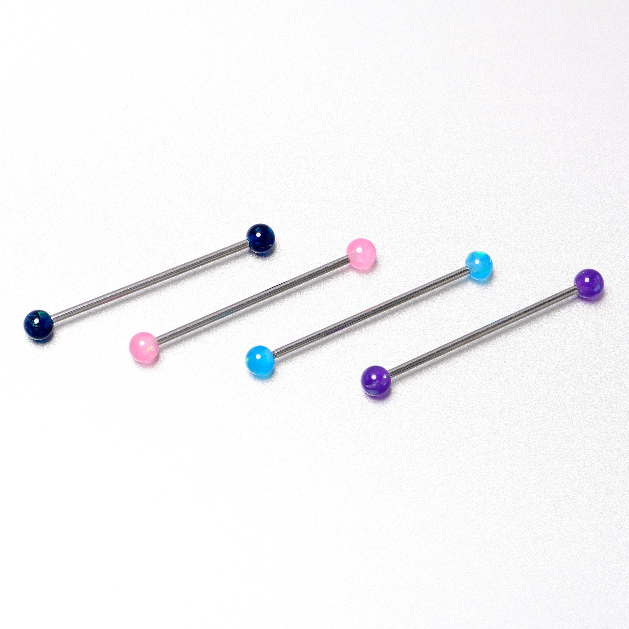 BodyCandy 14G Pink Blue Purple Faux Opal Pack Industrial Barbell Set of 4 — in-use photo