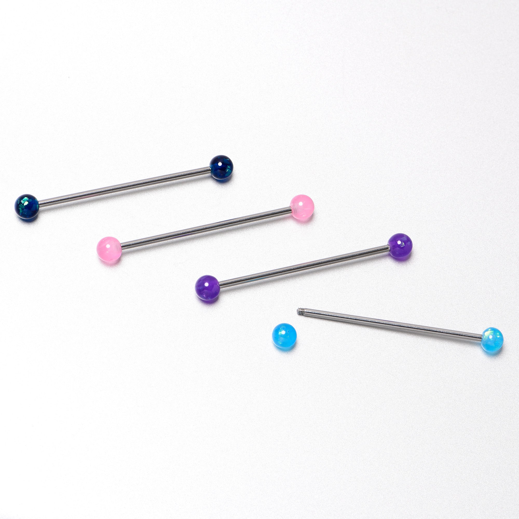 BodyCandy 14G Pink Blue Purple Faux Opal Pack Industrial Barbell Set of 4 — size reference