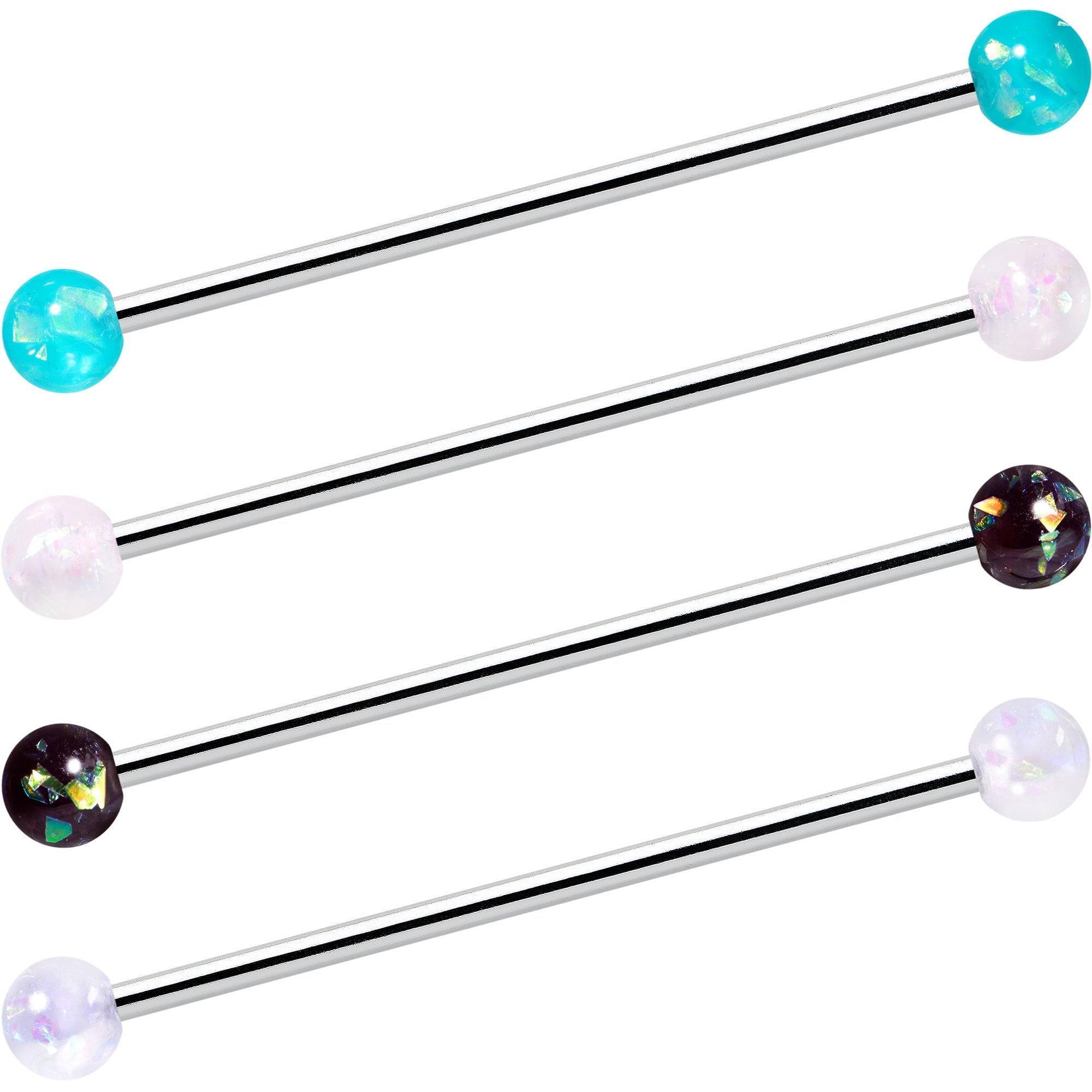BodyCandy 14G Green Aurora Black Faux Opal Pack Industrial Barbell Set of 4 — main product shot