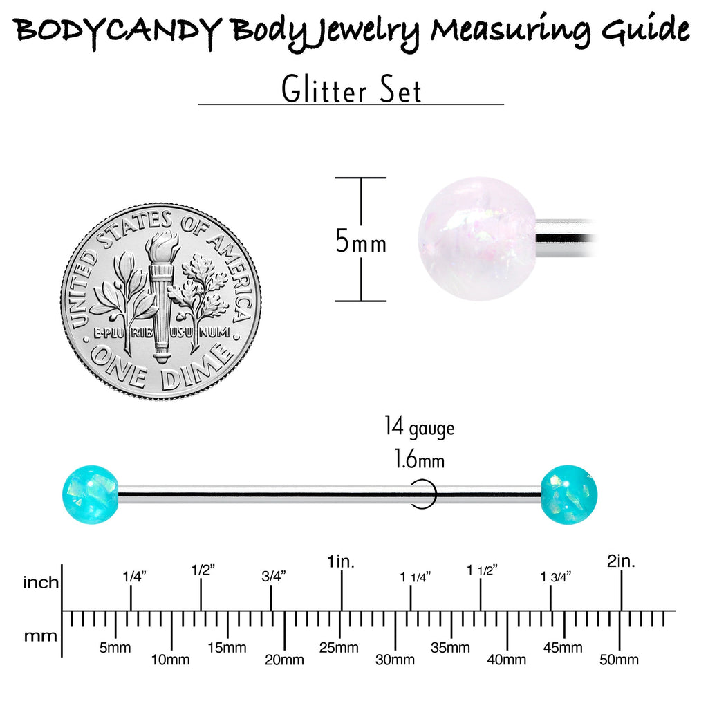 BodyCandy 14G Green Aurora Black Faux Opal Pack Industrial Barbell Set of 4 — back view