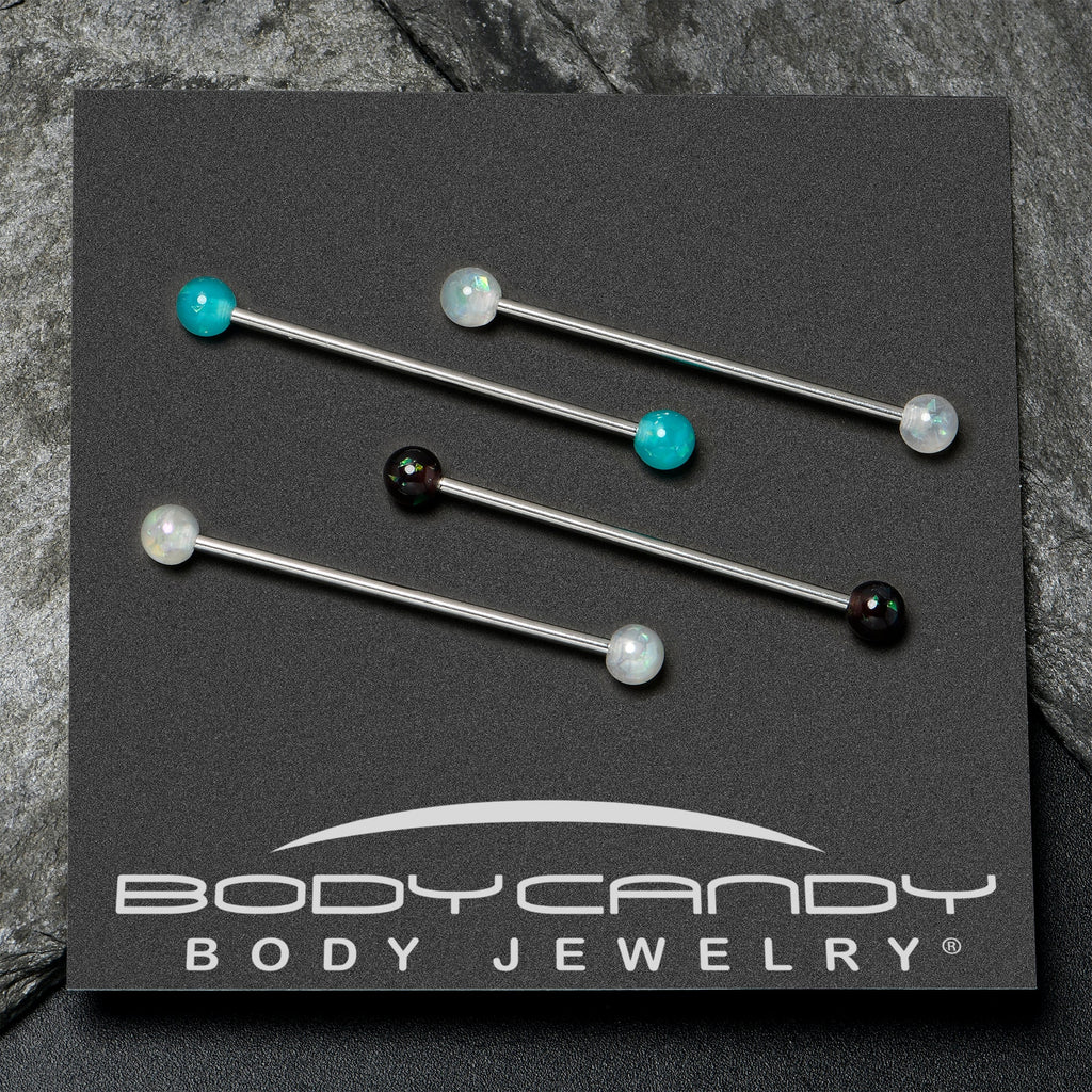 BodyCandy 14G Green Aurora Black Faux Opal Pack Industrial Barbell Set of 4 — alternative angle