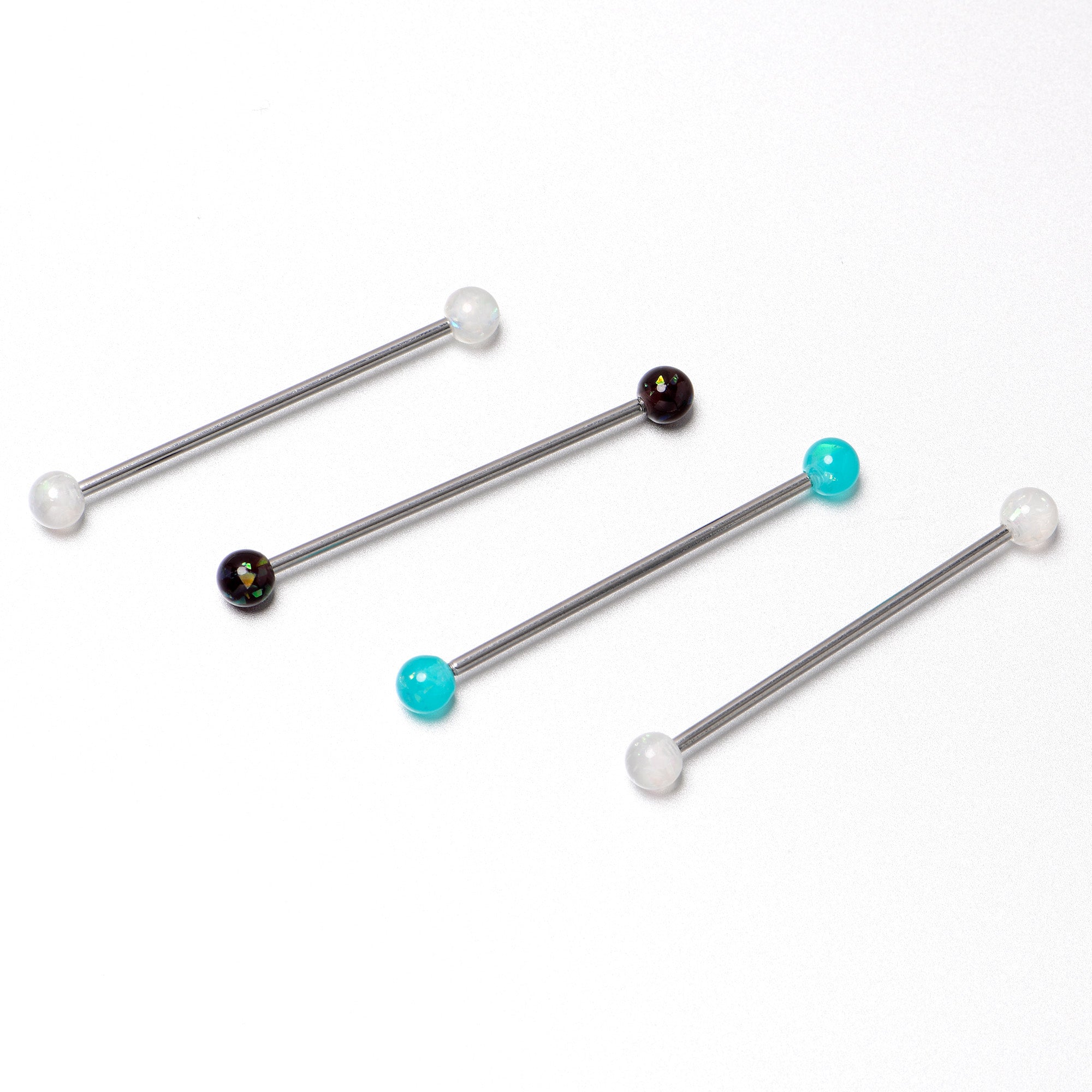 BodyCandy 14G Green Aurora Black Faux Opal Pack Industrial Barbell Set of 4 — in-use photo