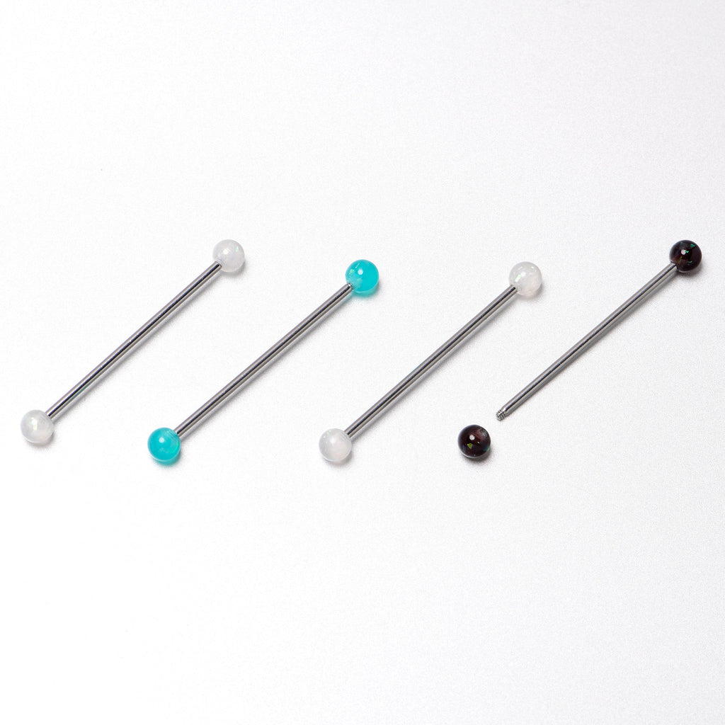 BodyCandy 14G Green Aurora Black Faux Opal Pack Industrial Barbell Set of 4 — size reference